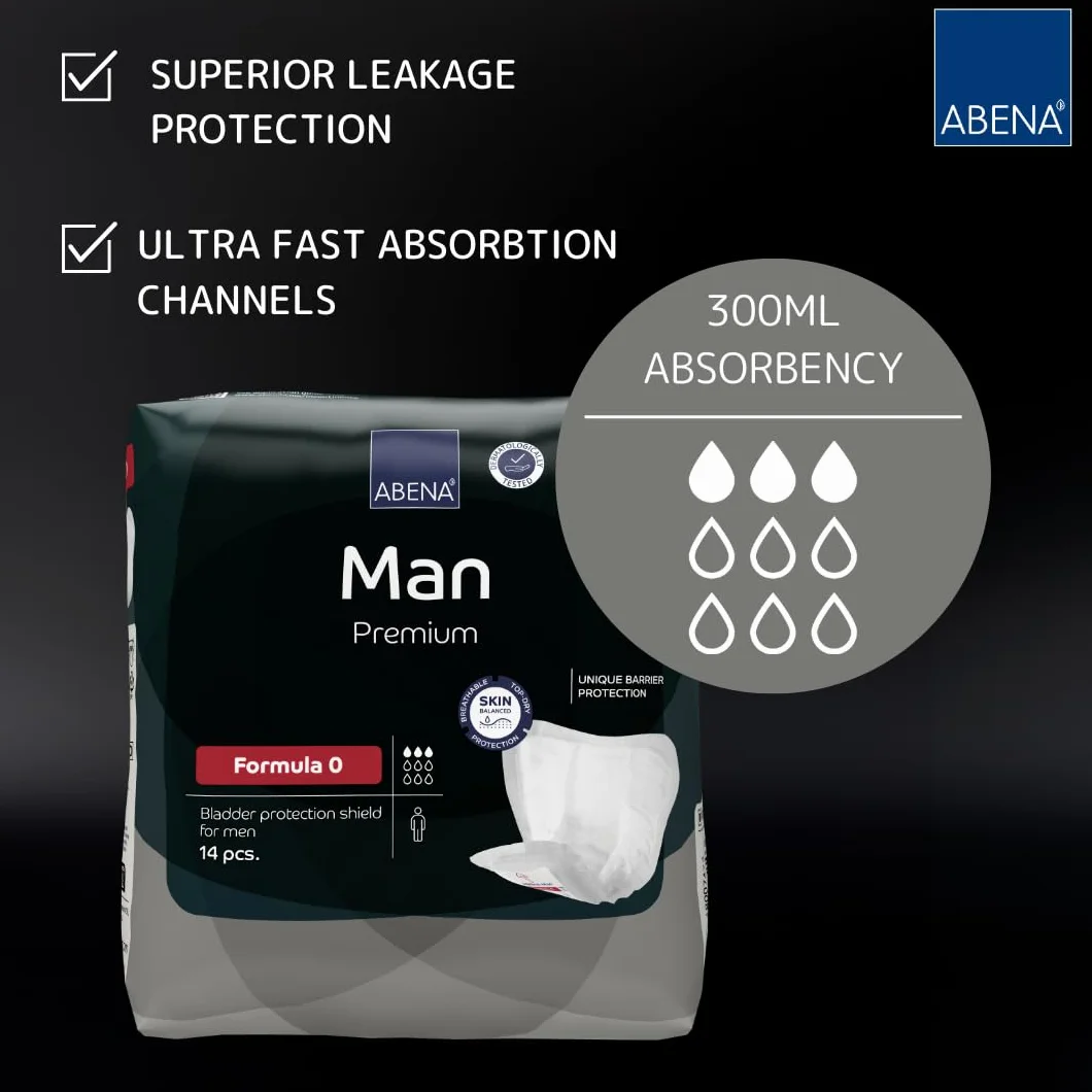 Abena Man Formula 0 wkładki na nietrzymanie moczu dla mężczyzn, ekologiczne męskie wkładki na nietrzymanie moczu, dodatkowa ochrona, oddychające i wygodne, z szybką absorpcją, dyskretne - chłonność