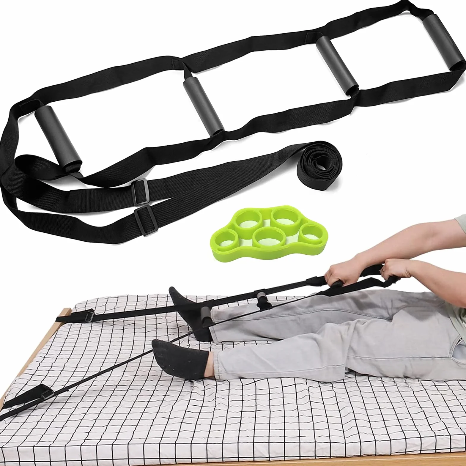 Drabinka do łóżka jako pomoc przy wstawaniu, regulowana drabina sznurowa do łóżka z trenerem palców dla osób starszych, chorych, niepełnosprawnych, 232cm×18cm