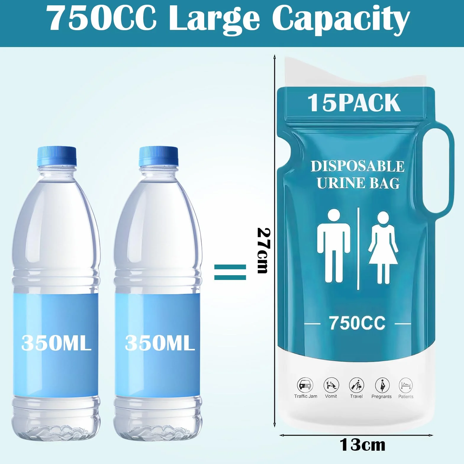KOMABLEN 12 szt. jednorazowych worków na mocz, 750 ml
