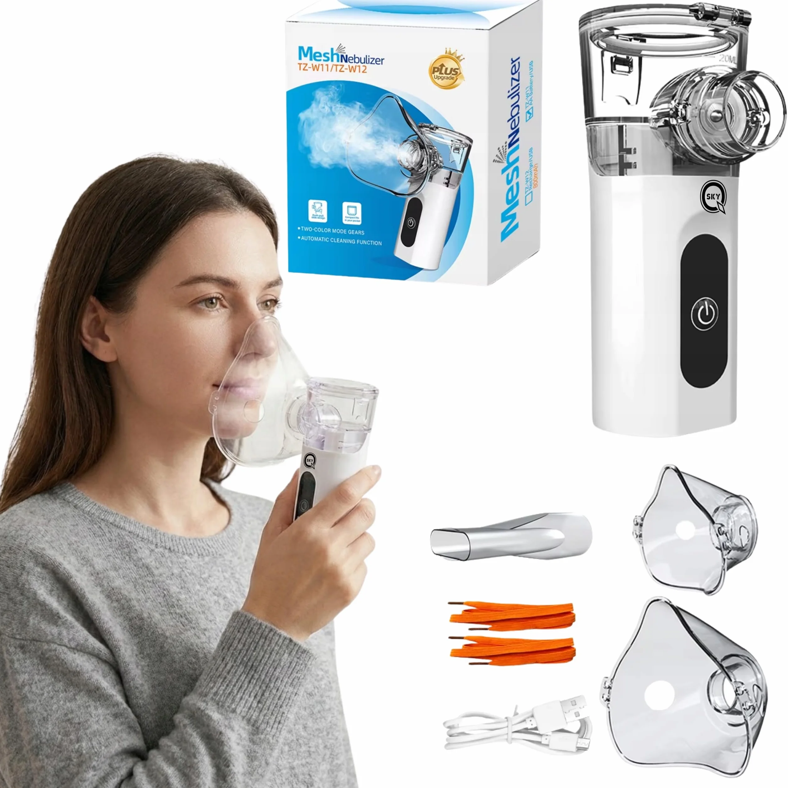 Inhalator Nebulizator Przenośny Cichy Akumulator QSKY dla Dzieci i Dorosłych