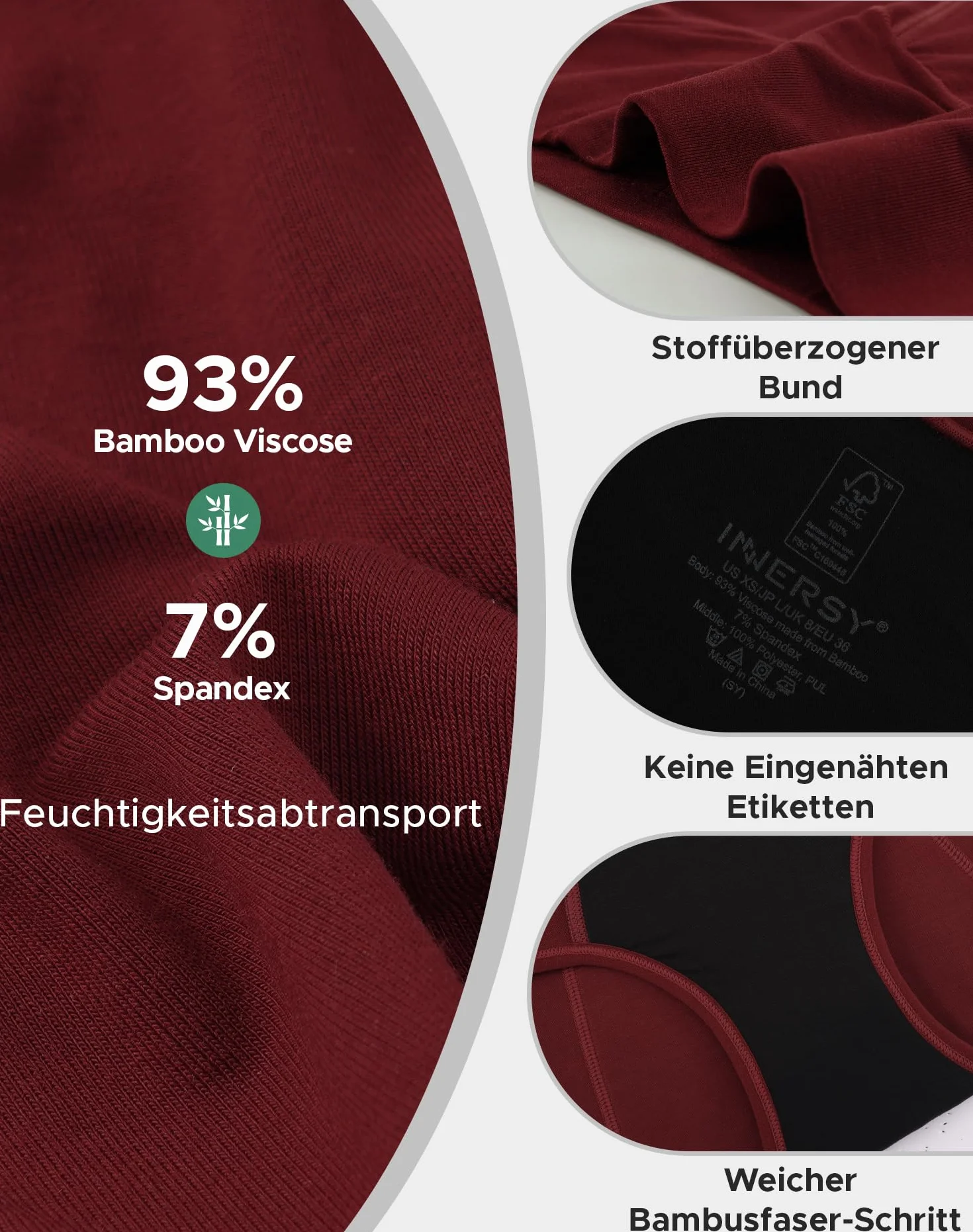 INNERSY Bielizna okresowa, silne krwawienie, bambus, wysoka talia, bielizna menstruacyjna, 3 sztuki