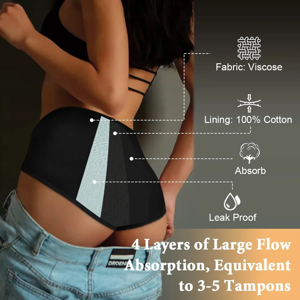 flintronic Majtki menstruacyjne, chłonne, szczelne majtki, ciężki przepływ 30 ml, bawełniane majtki menstruacyjne dla kobiet, chłonne i wielokrotnego użytku S/M/L