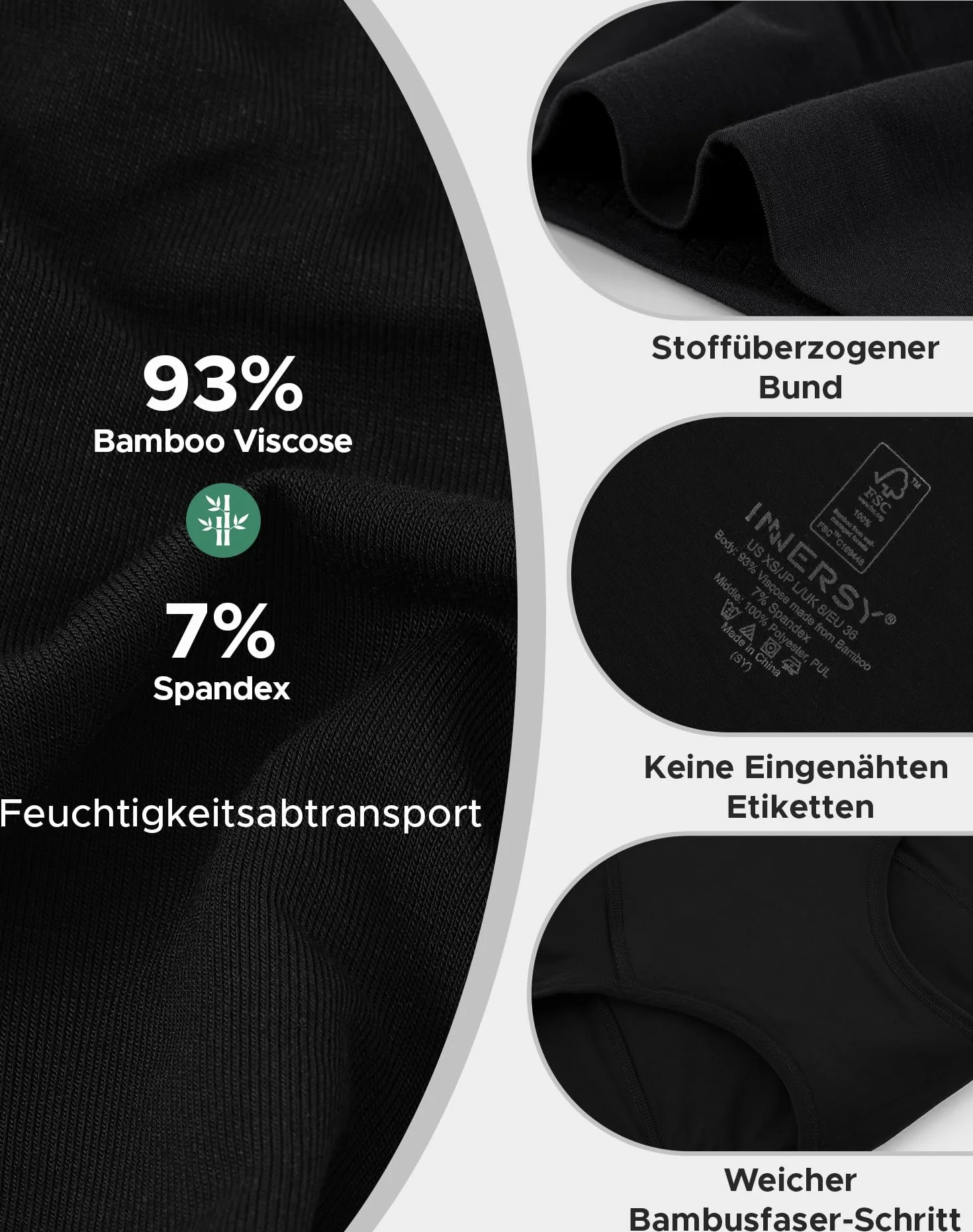 INNERSY Bielizna okresowa bambusowe majtki menstruacyjne duże rozmiary 44-62 3 sztuki