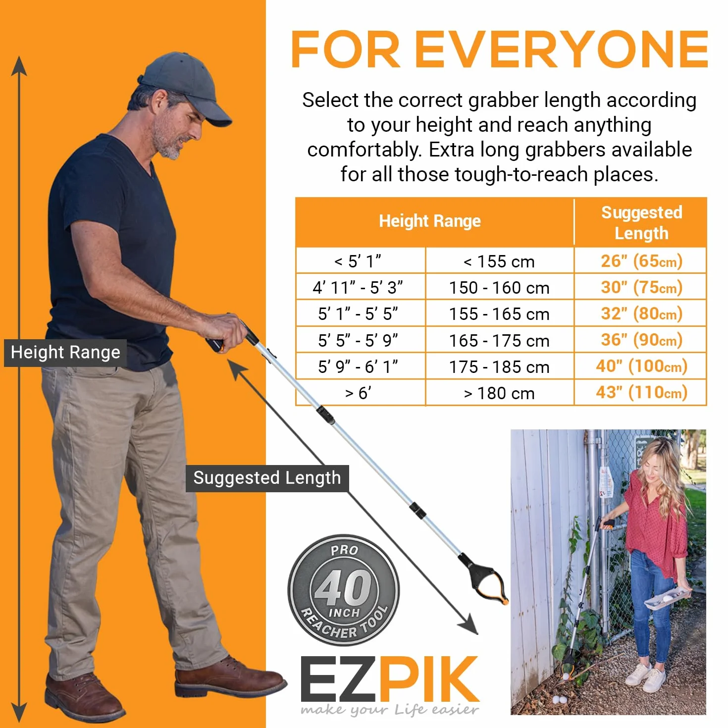 EZPIK Super lekki zacisk do podnoszenia przedmiotów 1 x 100 cm z haczykiem magnetycznym, dla osób starszych i osób niepełnosprawnych, wytrzymały zacisk teleskopowy, obrotowy, klips montażowy do