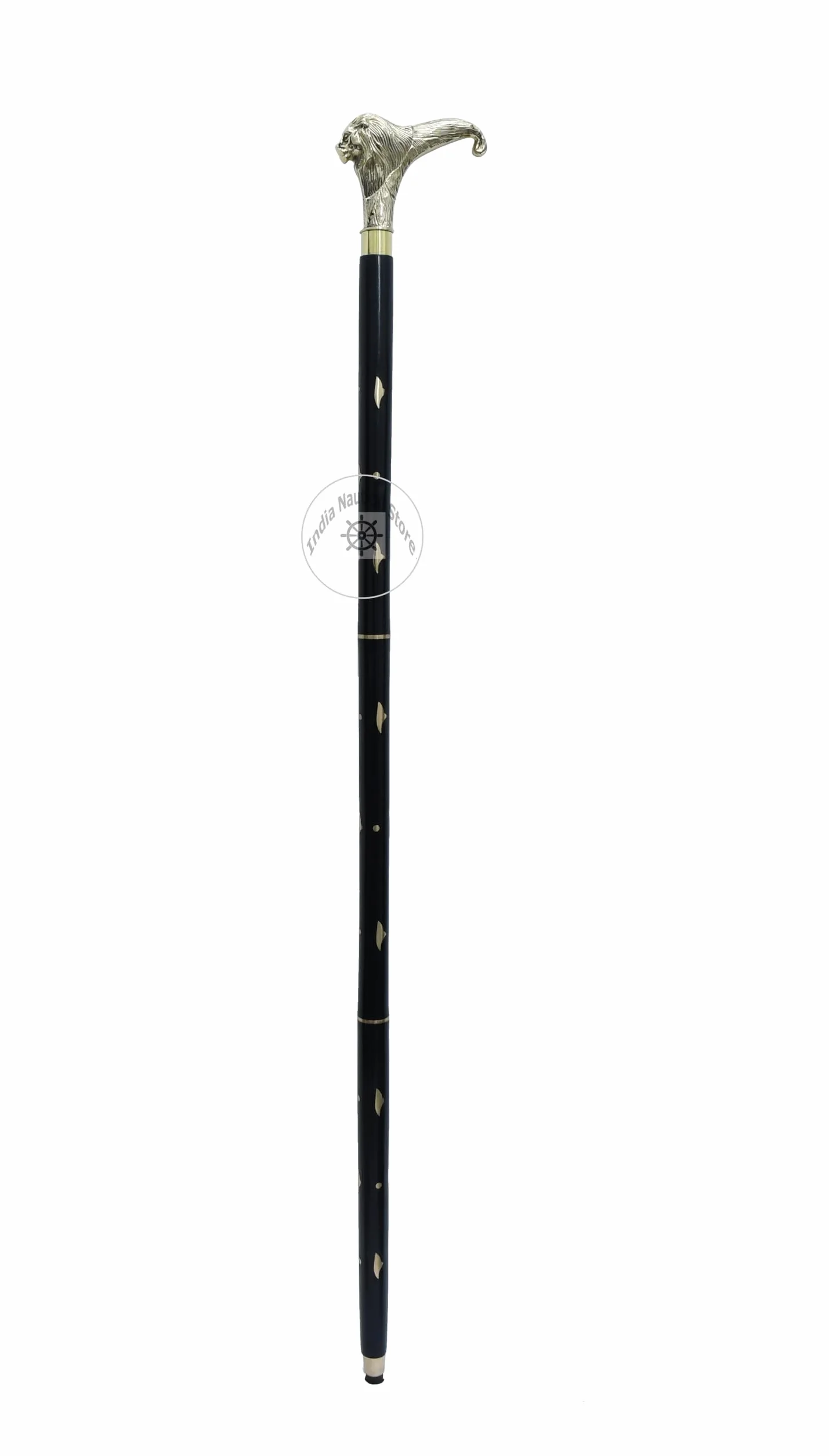 Laska spacerowa z motywem lwa, mosiężny uchwyt, 36 cm