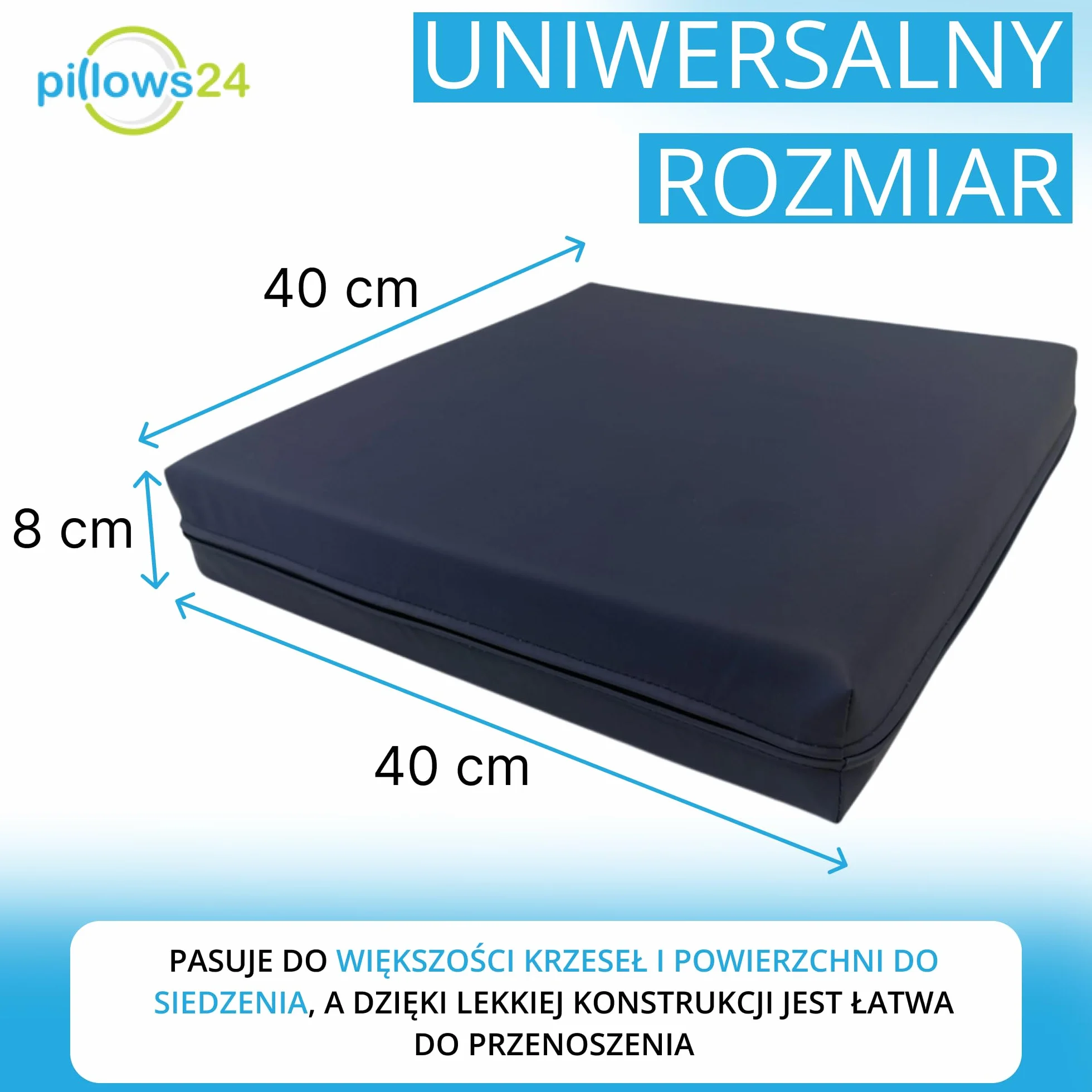 Poduszka na krzesło 40×40×8 cm | Ergonomiczne siedzisko dla dorosłych i seniorów | Siedzisko z pianką Memory i HR | Wodoodporny, zdejmowany pokrowiec | Poduszka do wózka inwalidzkiego