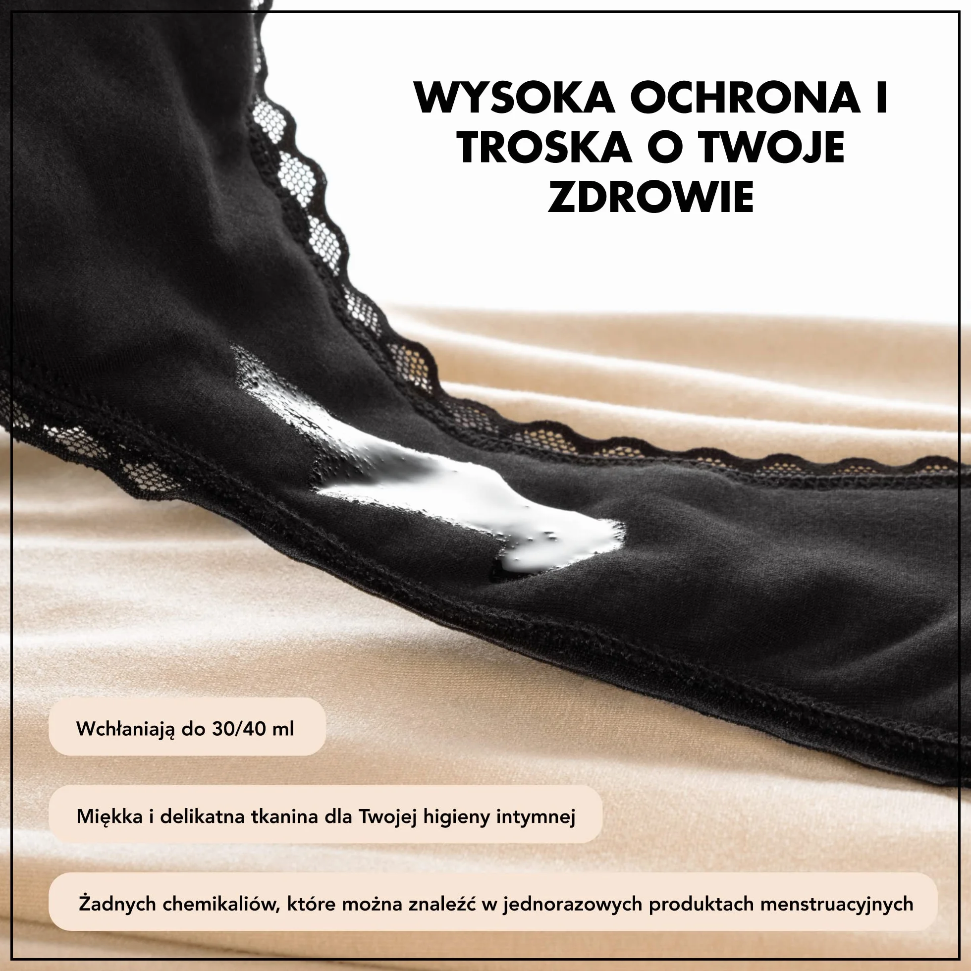 Zestaw 3 czarnych majtek menstruacyjnych z bawełny organicznej - Zmywalna chłonna ochrona higieniczna - pod ekologiczną odzieżą 4-warstwową zapobiegającą wyciekaniu dla miesiączki, czarny