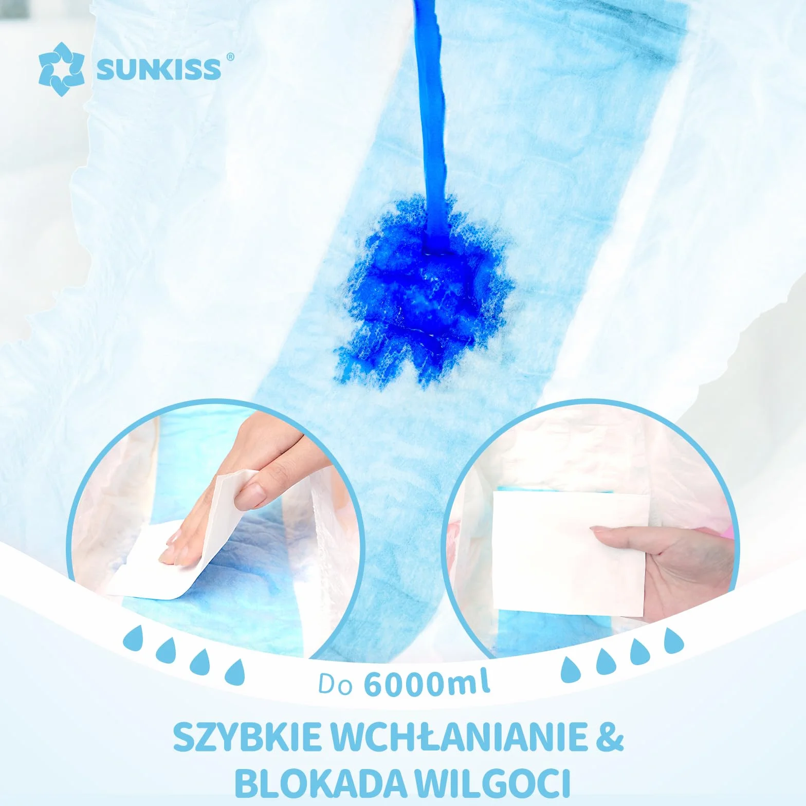 SUNKISS Masterpiece Pieluchy dla dorosłych z zakładkami, jednorazowe majtki na nietrzymanie moczu dla kobiet i mężczyzn, kontrola zapachu, niebieski, S/M, 10 sztuk