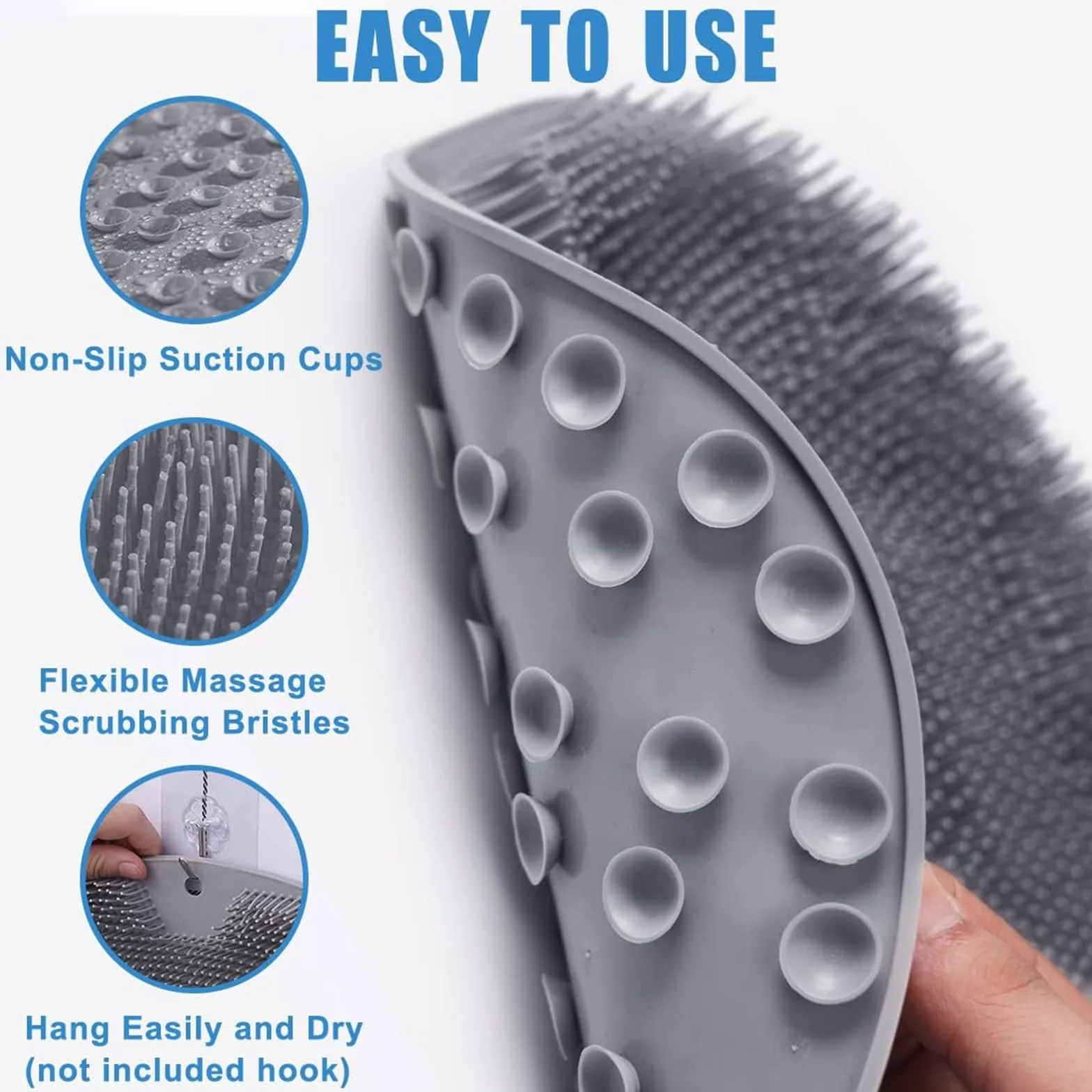 Szczotka prysznicowa 25 x 30 cm, z żelu krzemionkowego, mata prysznicowa z przyssawkami antypoślizgowymi, poprawia krążenie i łagodzi zmęczenie (szara)