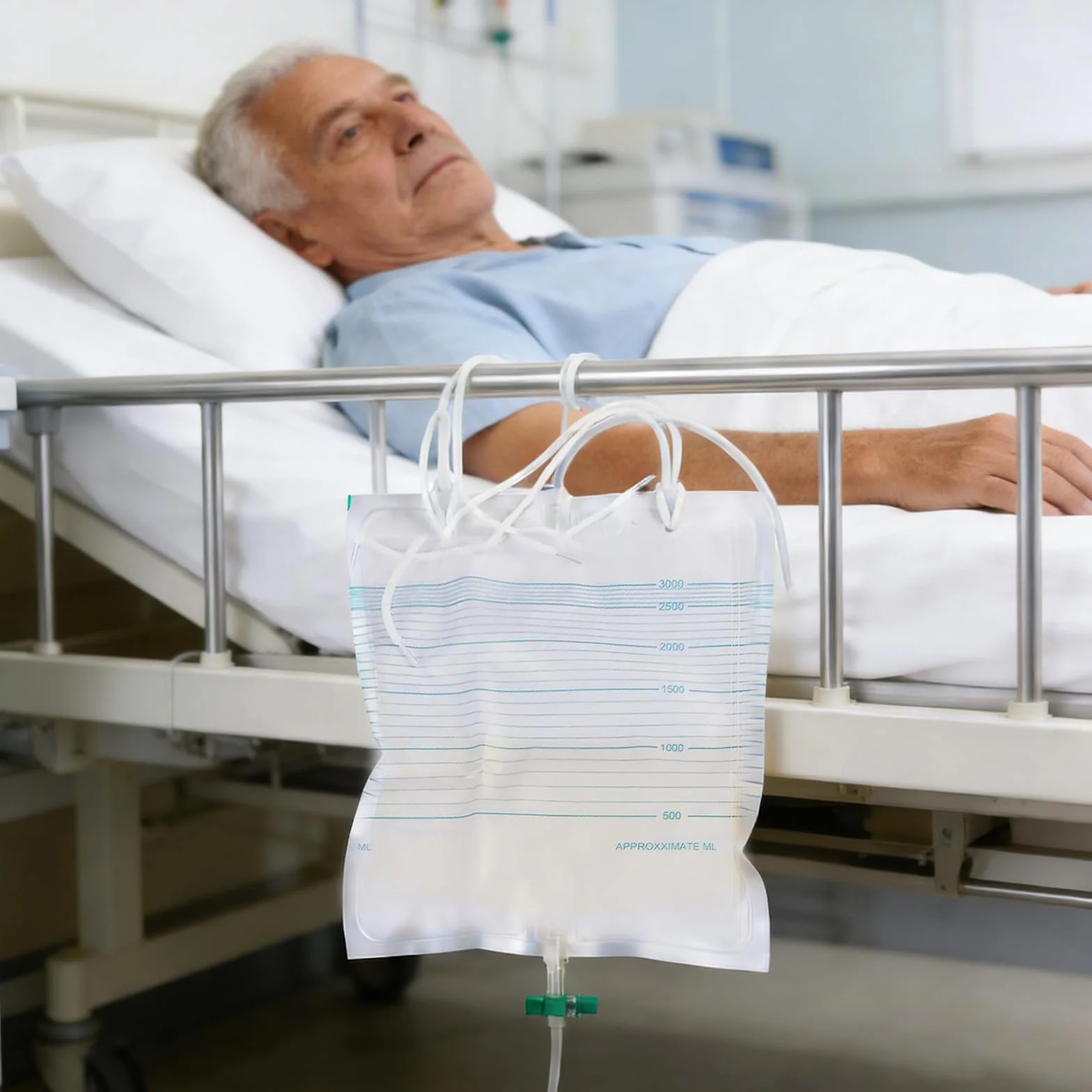5 sztuk worków na mocz, 3000 ml, worek do drenażu moczu, z zabezpieczeniem przed odbiciem, zaworem i odpływem T, worek do zbierania moczu, z rurką przedłużającą 91,5 cm, dla mężczyzn i kobiet