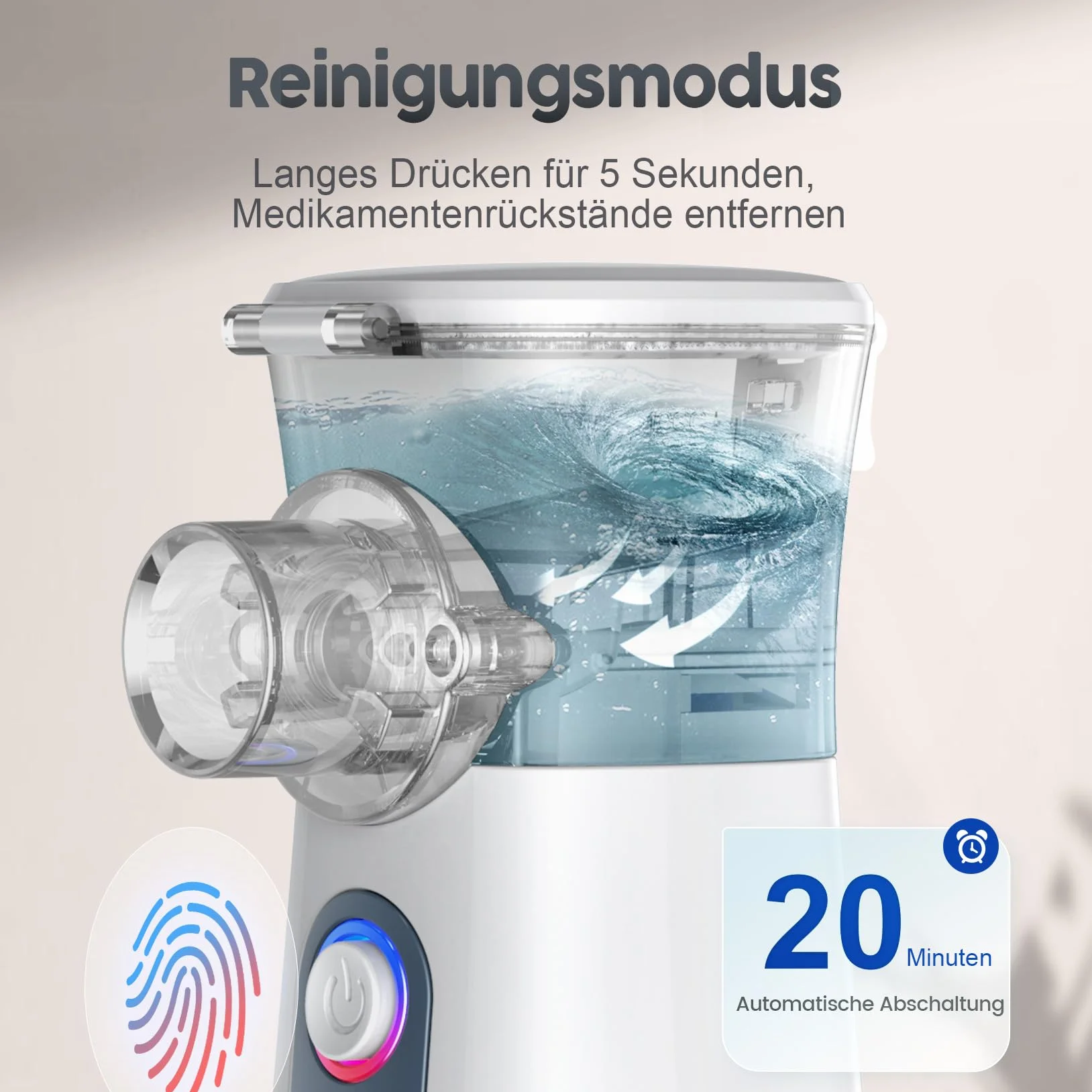 Cichy inhalator dla dzieci i dorosłych z ustnikiem, 2 maskami, regulowaną szybkością, trybem czyszczenia, długą żywotnością baterii