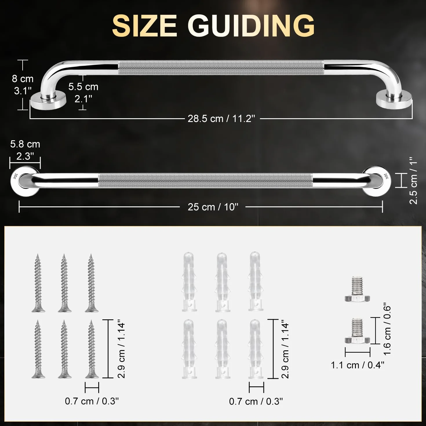 supregear 25 cm, antypoślizgowa szyna bezpieczeństwa ze stali nierdzewnej 304, dla osób starszych, pomocniczy uchwyt pomocniczy do wanny, prysznica, kuchni, sypialni, dla osób niepełnosprawnych