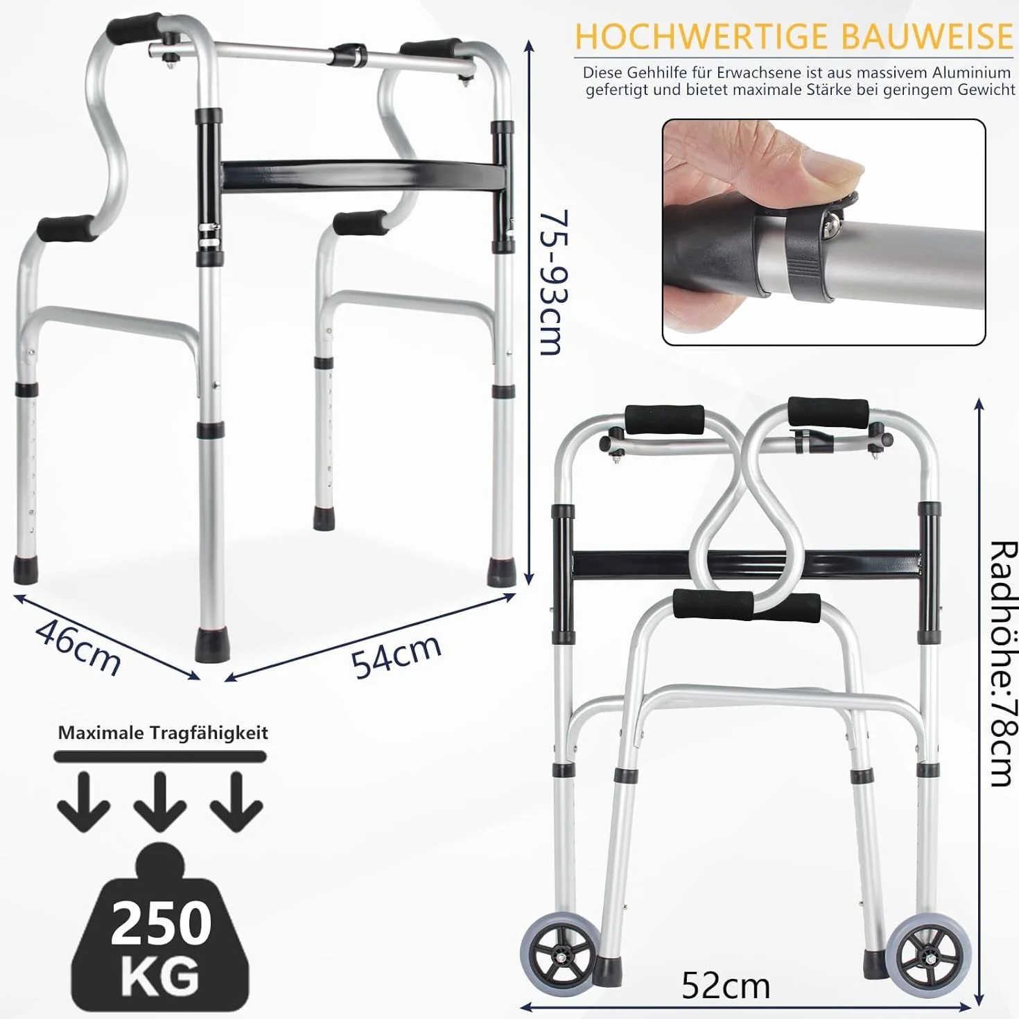 OUUTMEE Chodzik dla seniorów z aluminium z gąbką regulacja wysokości