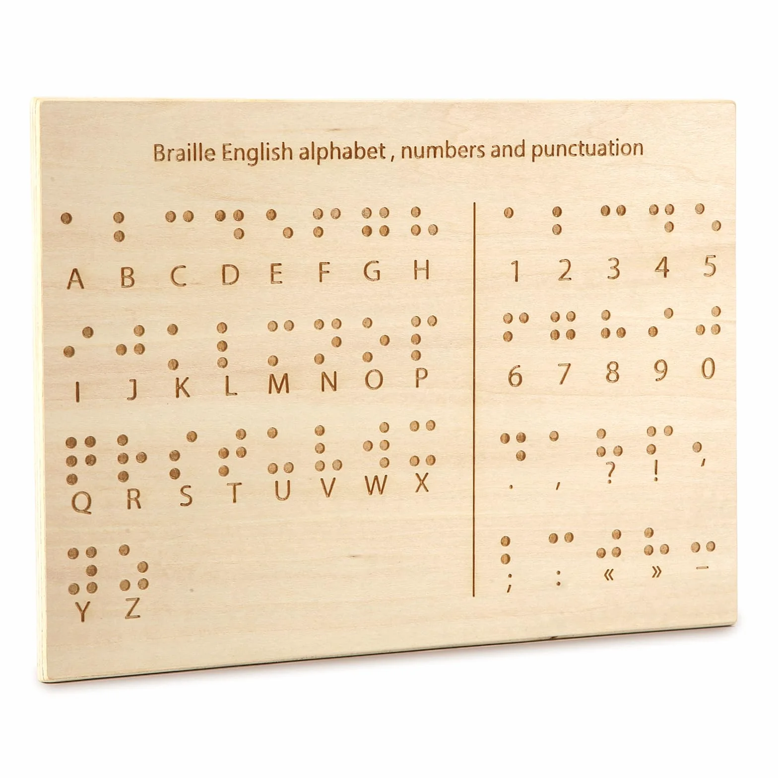 Drewniana Tablica Alfabetu Braille'a, Tablica Alfabetu Braille'a i Numerów Rzezbione Kropki Podstrunnica Braille'a Narzedzie Edukacyjne Montessori dla Wszystkich Grup Wiekowych