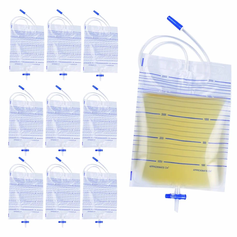 Worki na mocz 2000 ml, 10 sztuk, z cewnikiem 90 cm i zaworem T, zapobiegające cofaniu moczu, worki na nogi do cewnika, worki do treningu moczu dla mężczyzn i kobiet