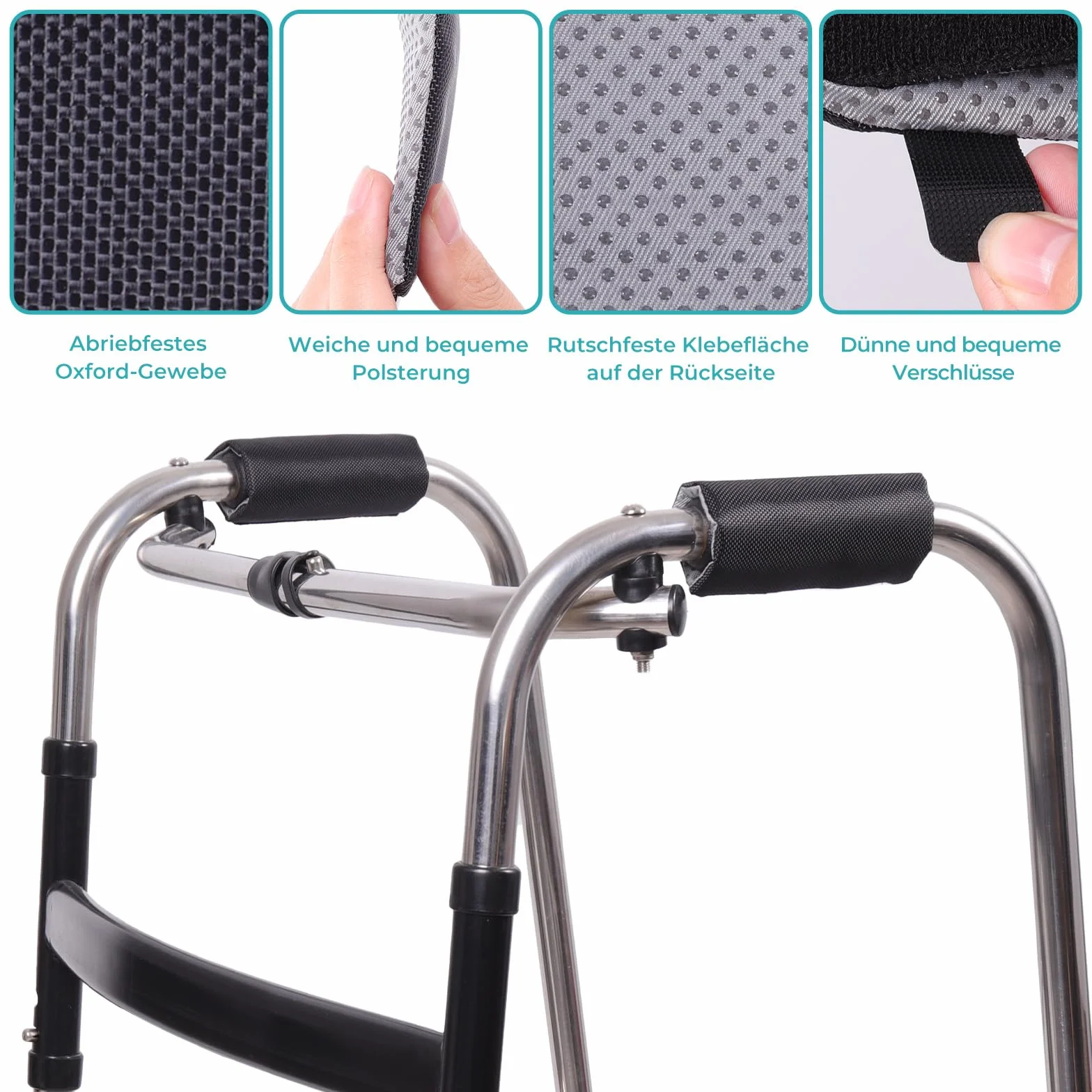 ENLUNTRA Wyściełane uchwyty do chodzenia (2 sztuki), miękkie, wygodne pokrowce na rollator, podkładki do chodzika, do bagażu na wózek inwalidzki, antypoślizgowe, oddychające（czarny）