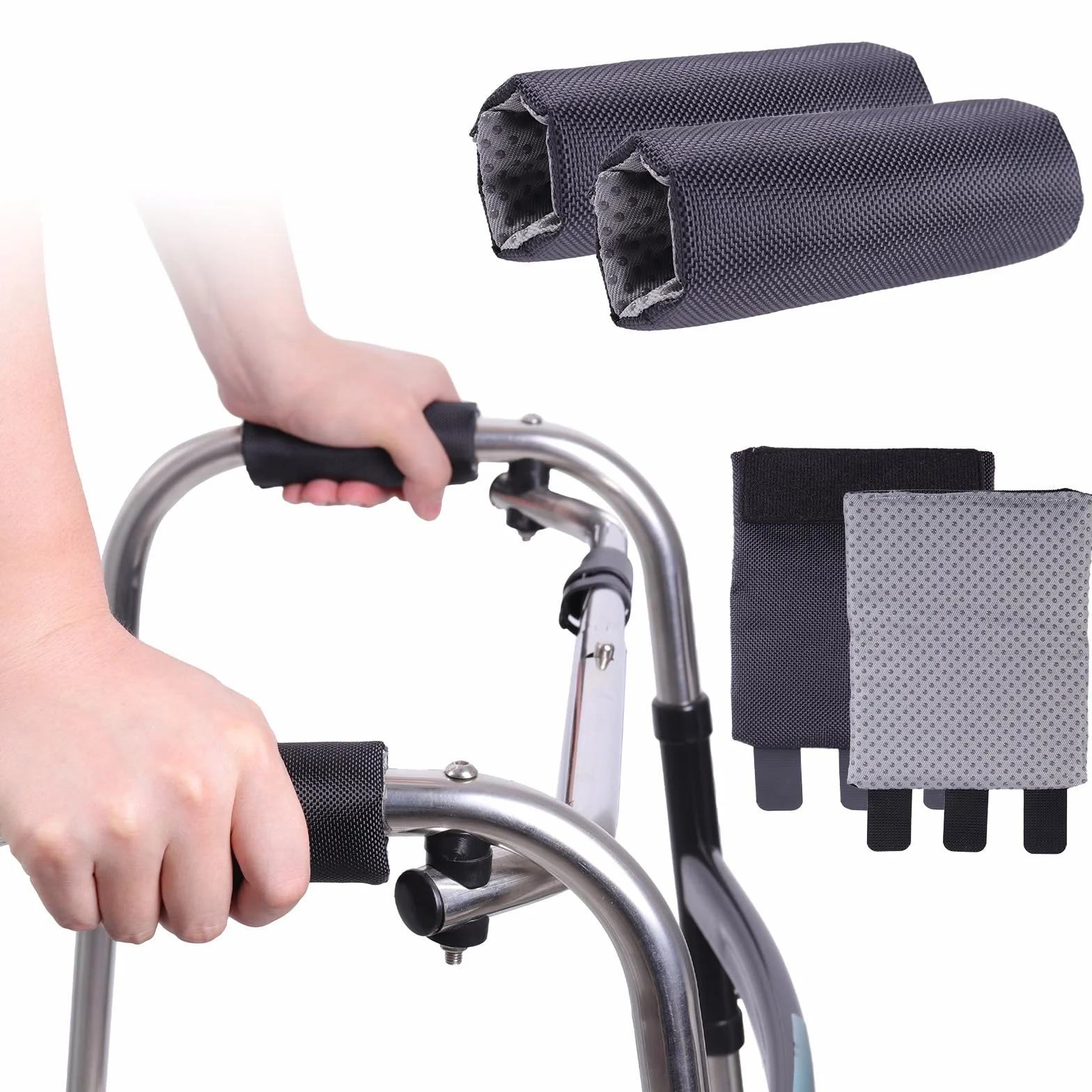 ENLUNTRA Wyściełane uchwyty do chodzenia (2 sztuki), miękkie, wygodne pokrowce na rollator, podkładki do chodzika, do bagażu na wózek inwalidzki, antypoślizgowe, oddychające（czarny）