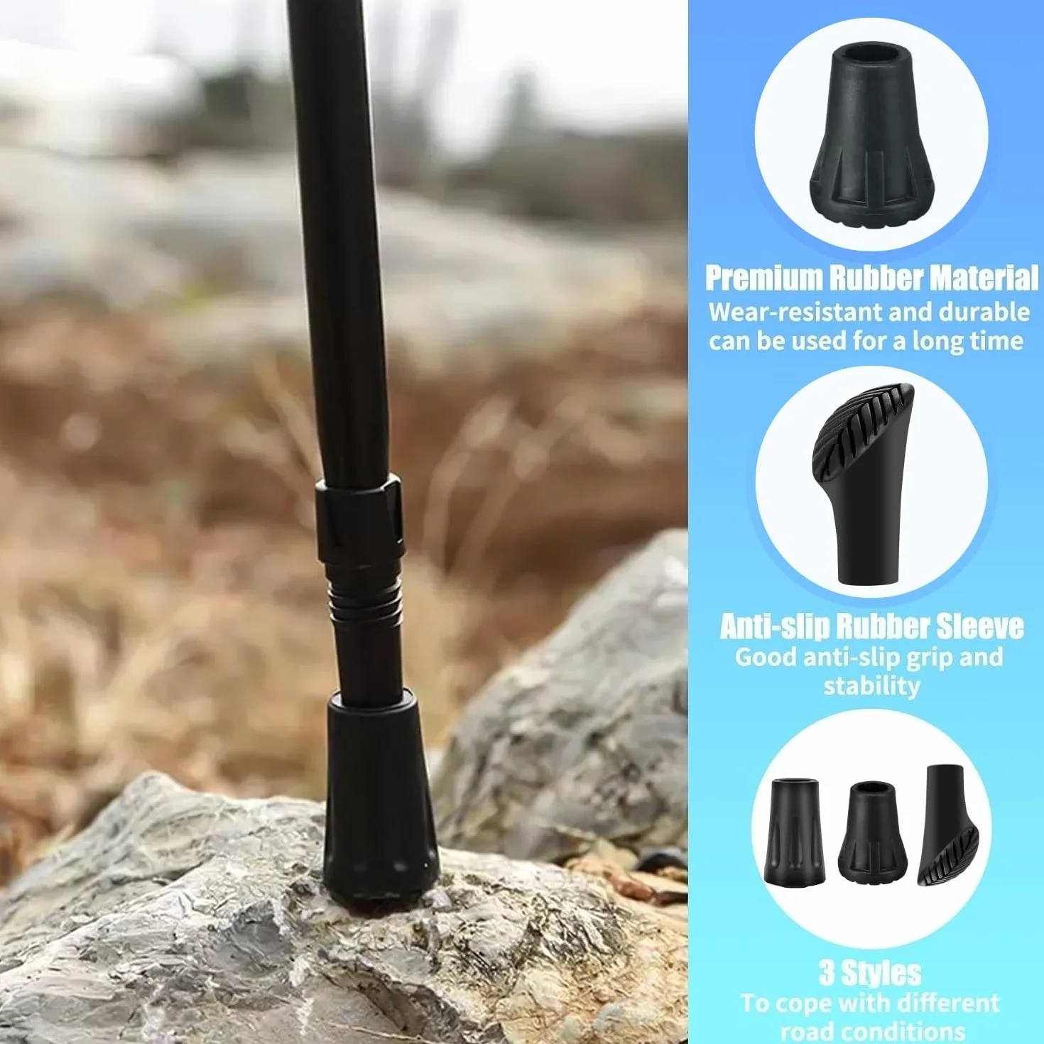 Gumowe nakładki do kijków trekkingowych, 11 mm, gumowe nasadki do większości kijków trekkingowych, kijków trekkingowych, asfaltu, żwiru i gór (8 par)