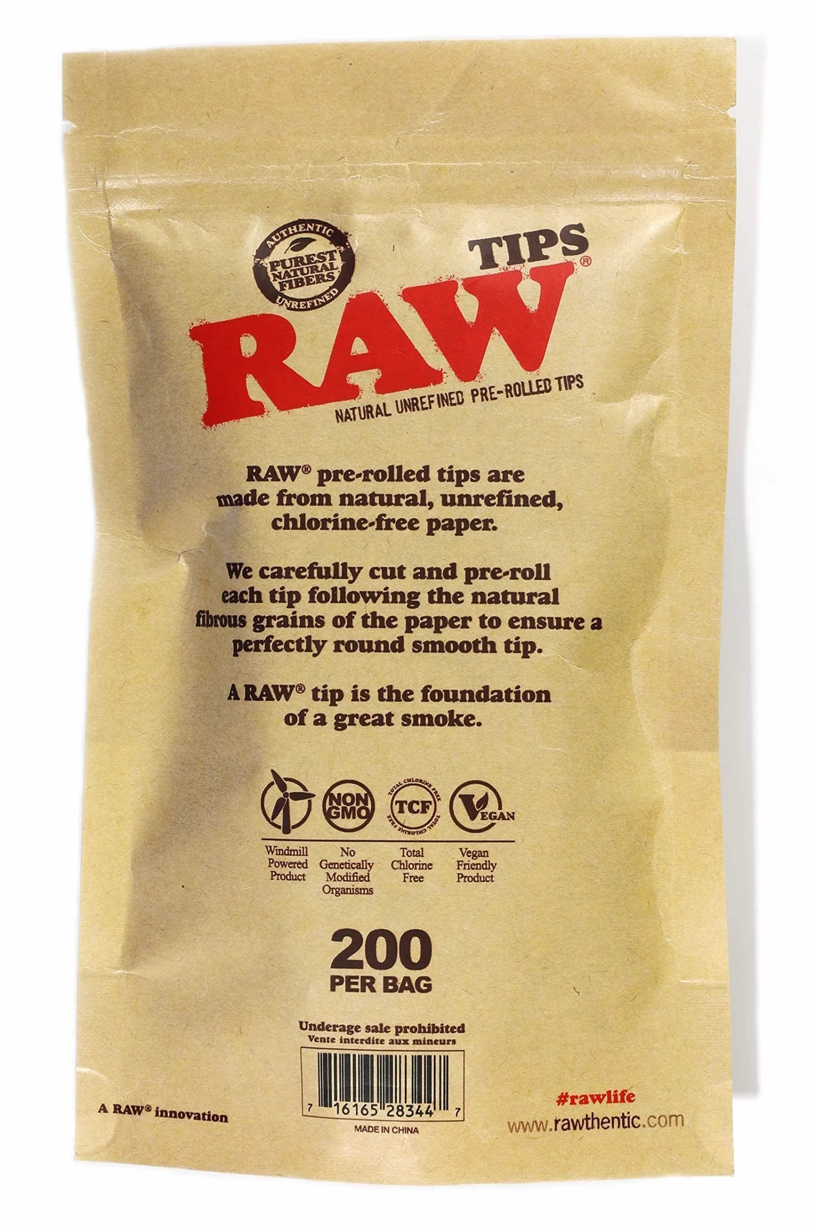 RAW Naturalne, nierafinowane, wstępnie zwinięte końcówki filtrujące – 1 torba z 200 końcówkami