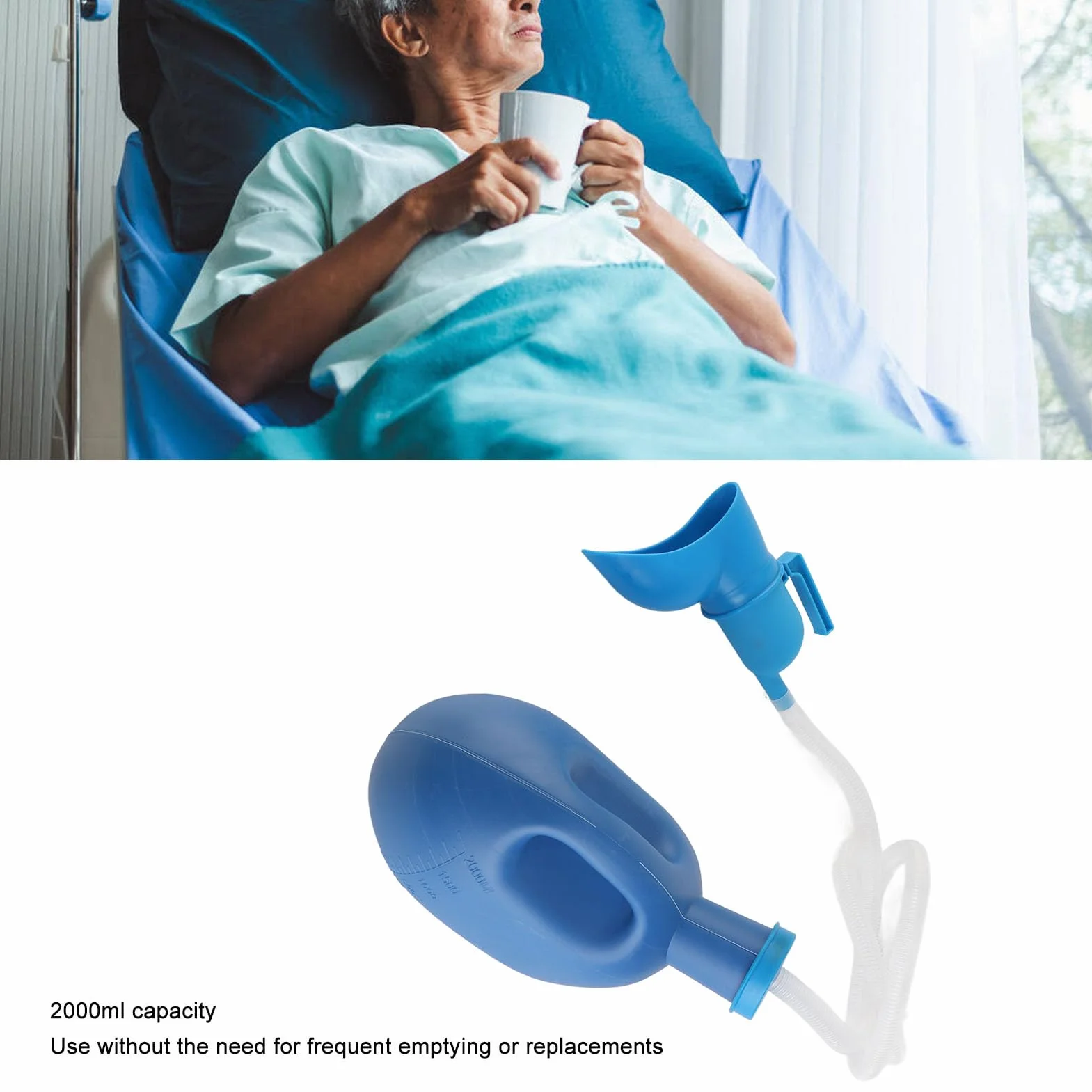 Pisuar na Nocnik Unisex o Pojemności 2000 Ml z elastyczną długą rurką, Szczelny Pisuar na Nocnik dla Obłożnie Chorych, Przeznaczony dla Osób Starszych i Obłożnie Chorych