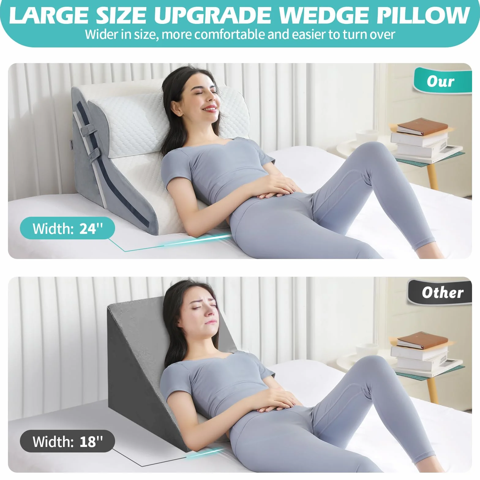 Ortopedyczna poduszka klinowa do spania 15 w 1 regulowana z pianki memory 23-50 cm na refluks