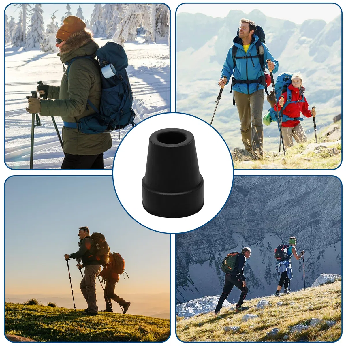 Końcówka rury 19 mm, 4 gumowe końcówki do kijków trekkingowych, zapasowa końcówka do lasek, antypoślizgowe gumowe nakładki, do standardowych lasek, akcesoria