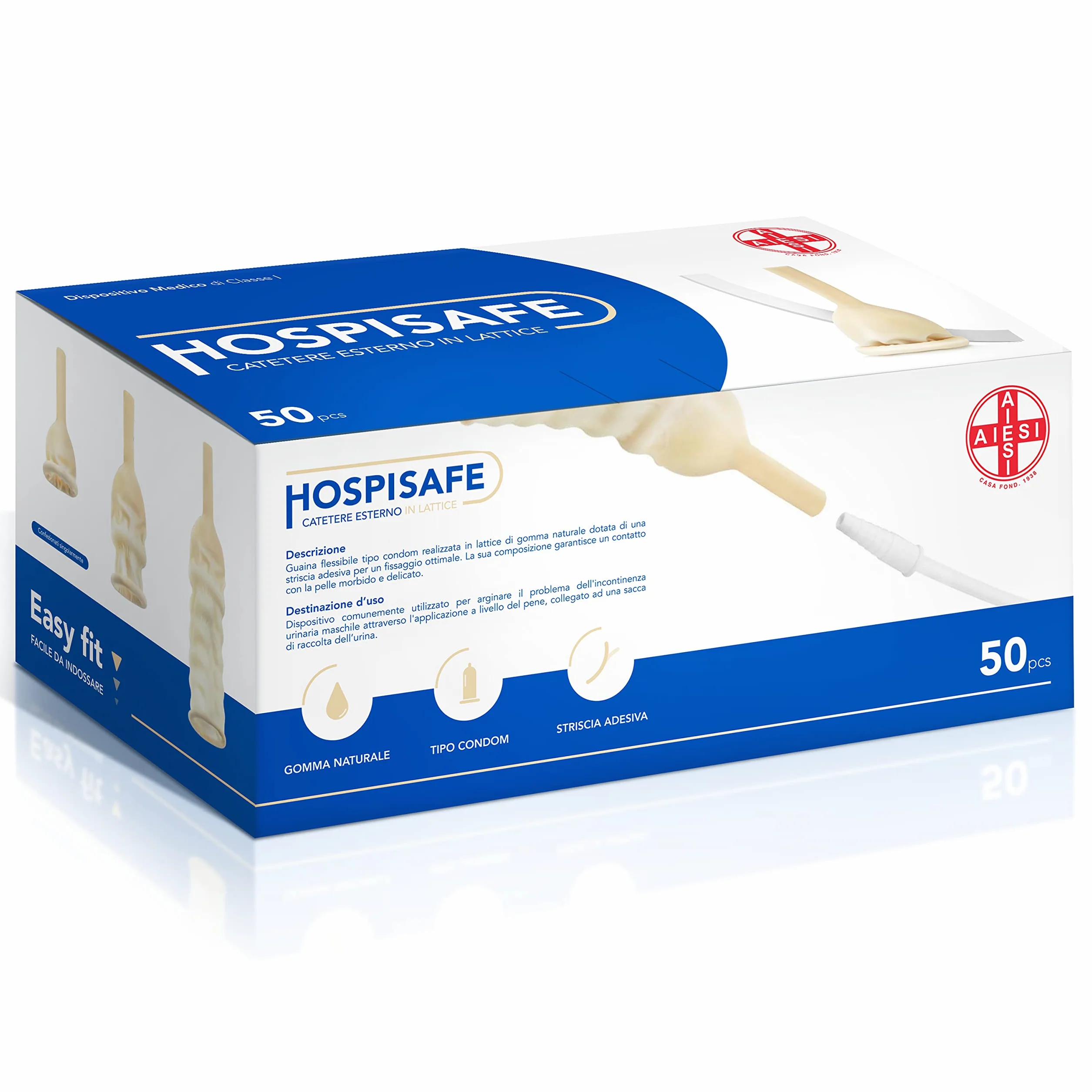 AIESI Zewnętrzny Cewnik lateksowy dla mężczyzn 25 mm HOSPISAFE opakowanie 50 sztuk
