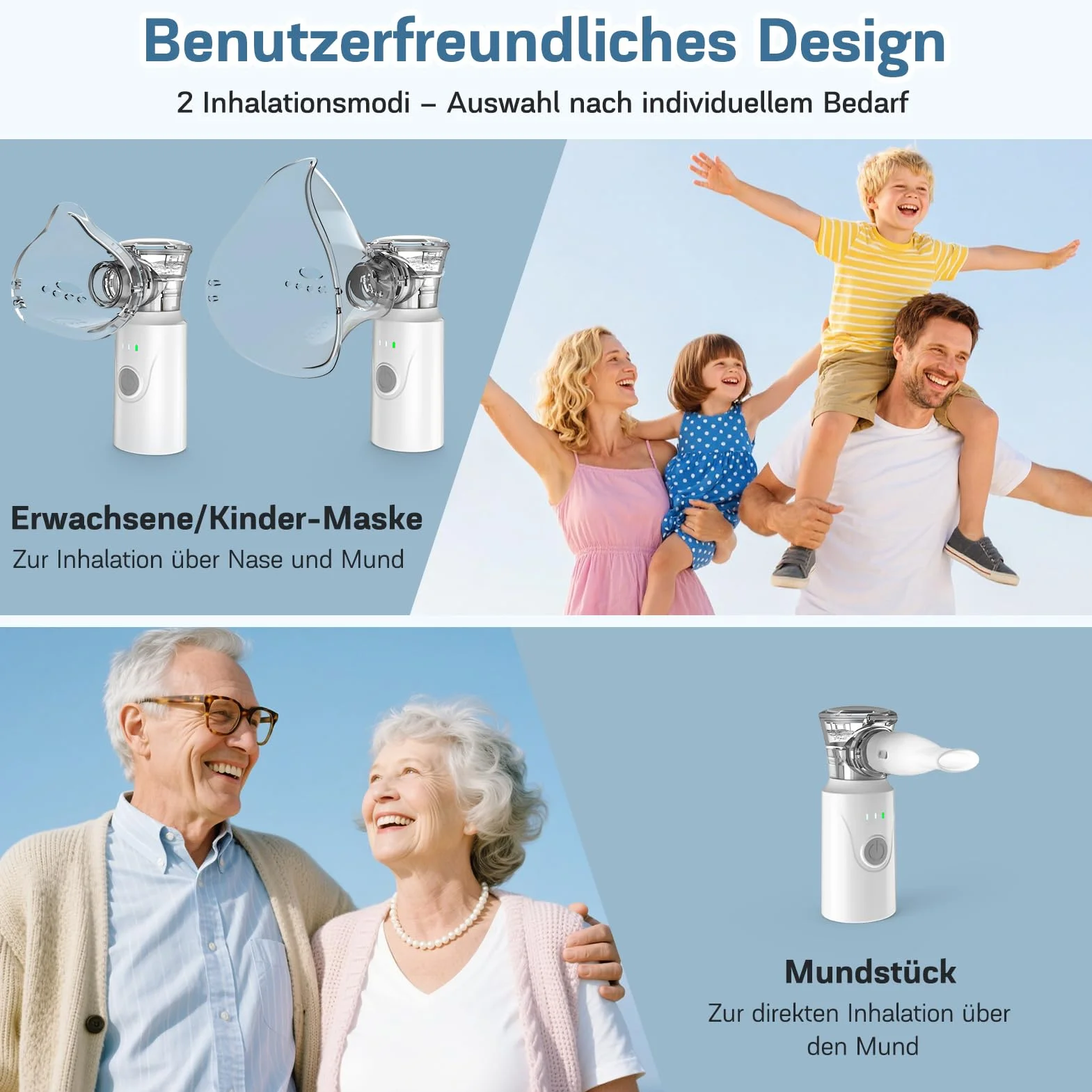 Nigecue Inhalator Przenośny Zestaw Nebulizatora Cichy Nebulizator z Ustnikiem i Maseczką dla Dzieci i Dorosłych, Ładowany przez USB