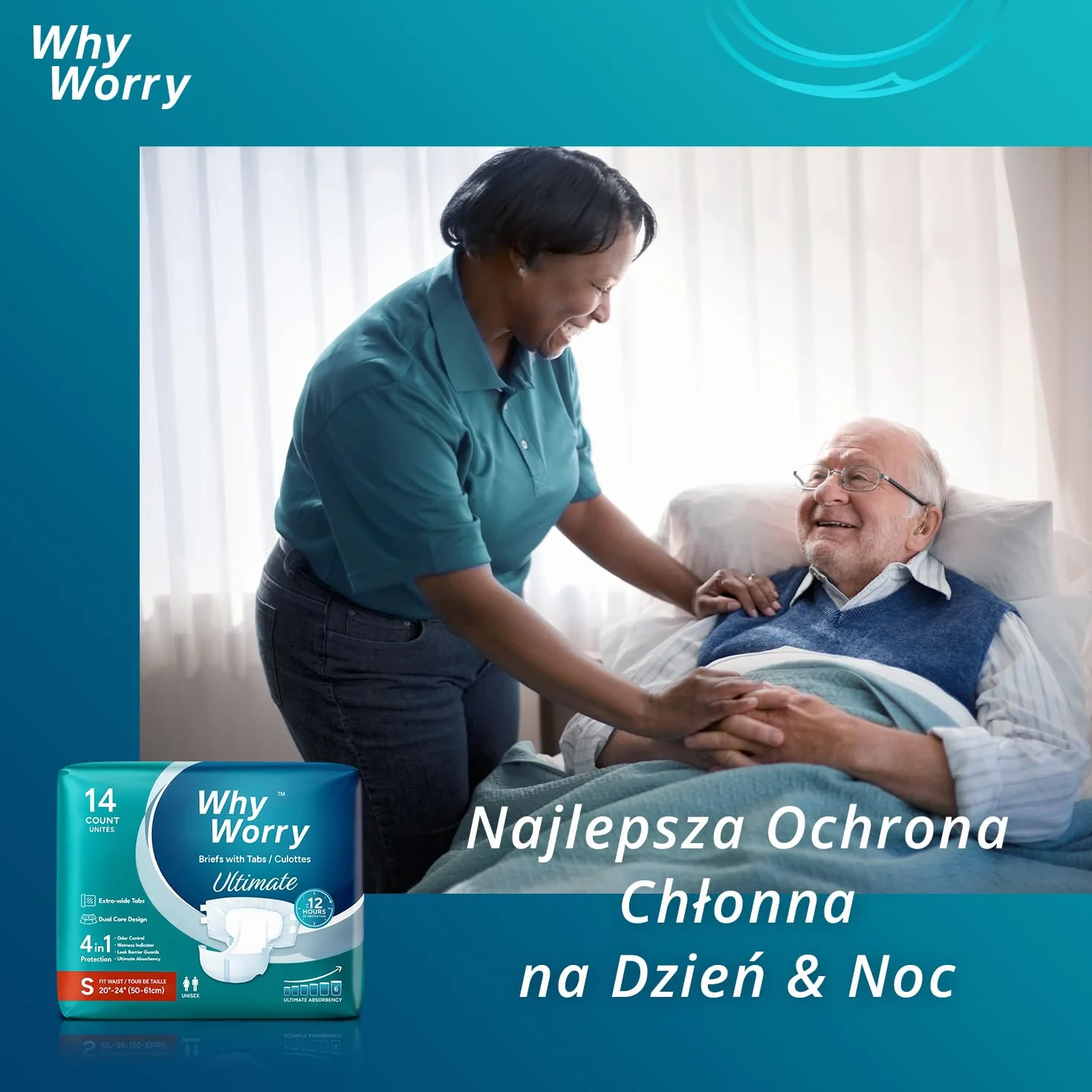 WhyWorry Ultimate pieluchy dla dorosłych dla mężczyzn i kobiet, jednorazowe pieluchy dla dorosłych na nietrzymanie moczu z najwyższą chłonnością, majtki na nietrzymanie moczu do ochrony nocnej, unisex
