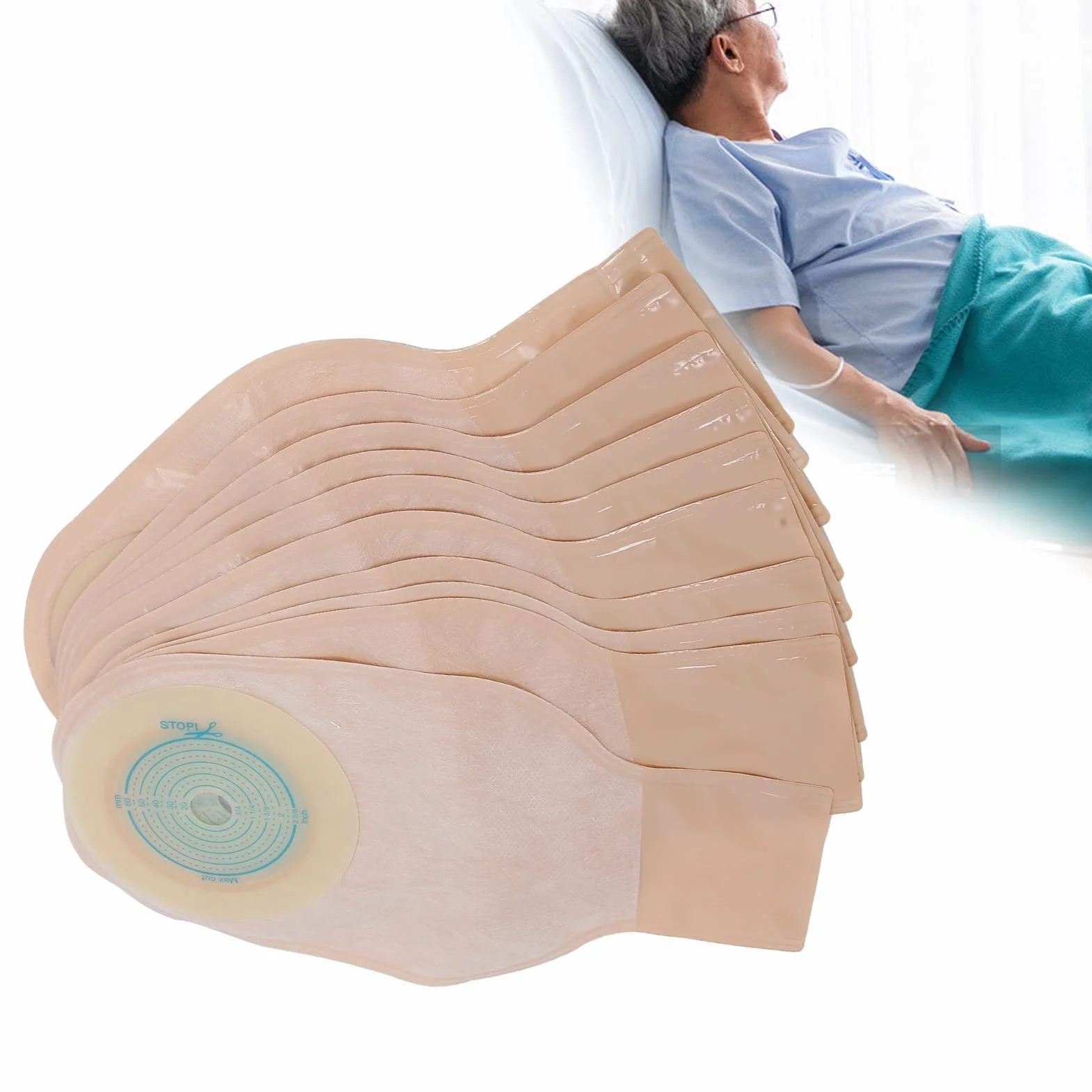 Fyearfly Torba kolostomijna, 10 opakowań, worek stomijny, jednoczęściowe jednorazowe woreczki drenażowe, stomia, ileostomia, artykuły stomijne, drenażowa torba do pielęgnacji kolostomii, do