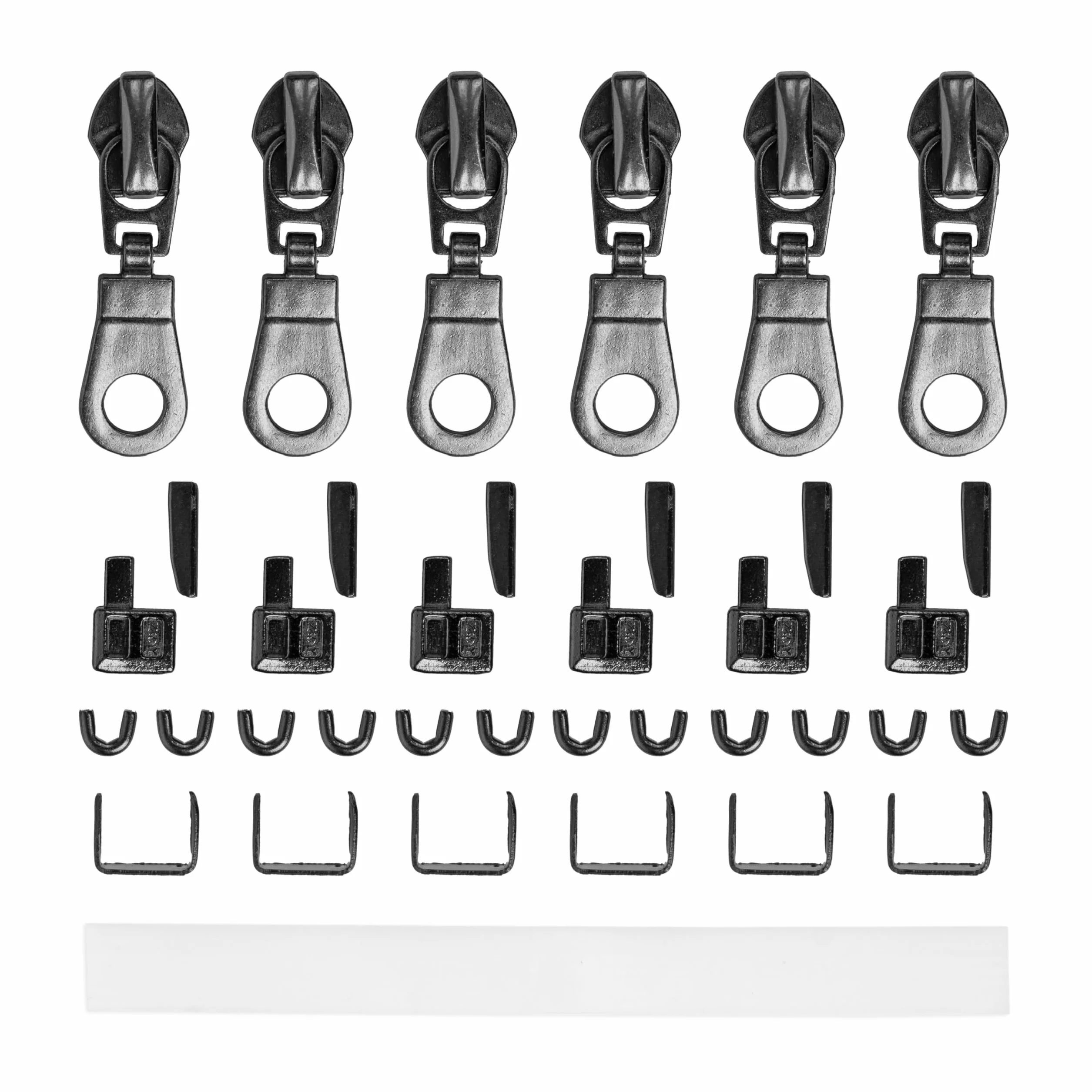 Zestaw naprawczy zamków błyskawicznych NYLON #3 z 6 suwakami, zaślepkami u dołu, 12 x zatyczkami na górze, zapasowym zamkiem błyskawicznym, górny i dolny zatrzask na zamek błyskawiczny, do kurtki