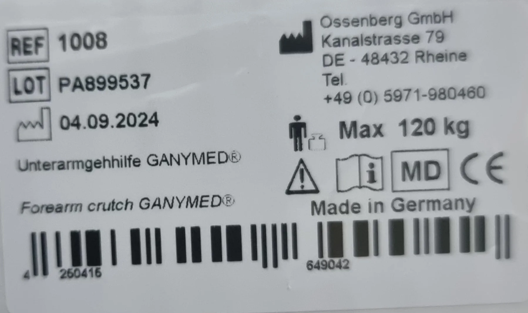 Ossenberg GANYMED kule pod pachami regulowane podparcie przedramienia metalowe do 120 kg