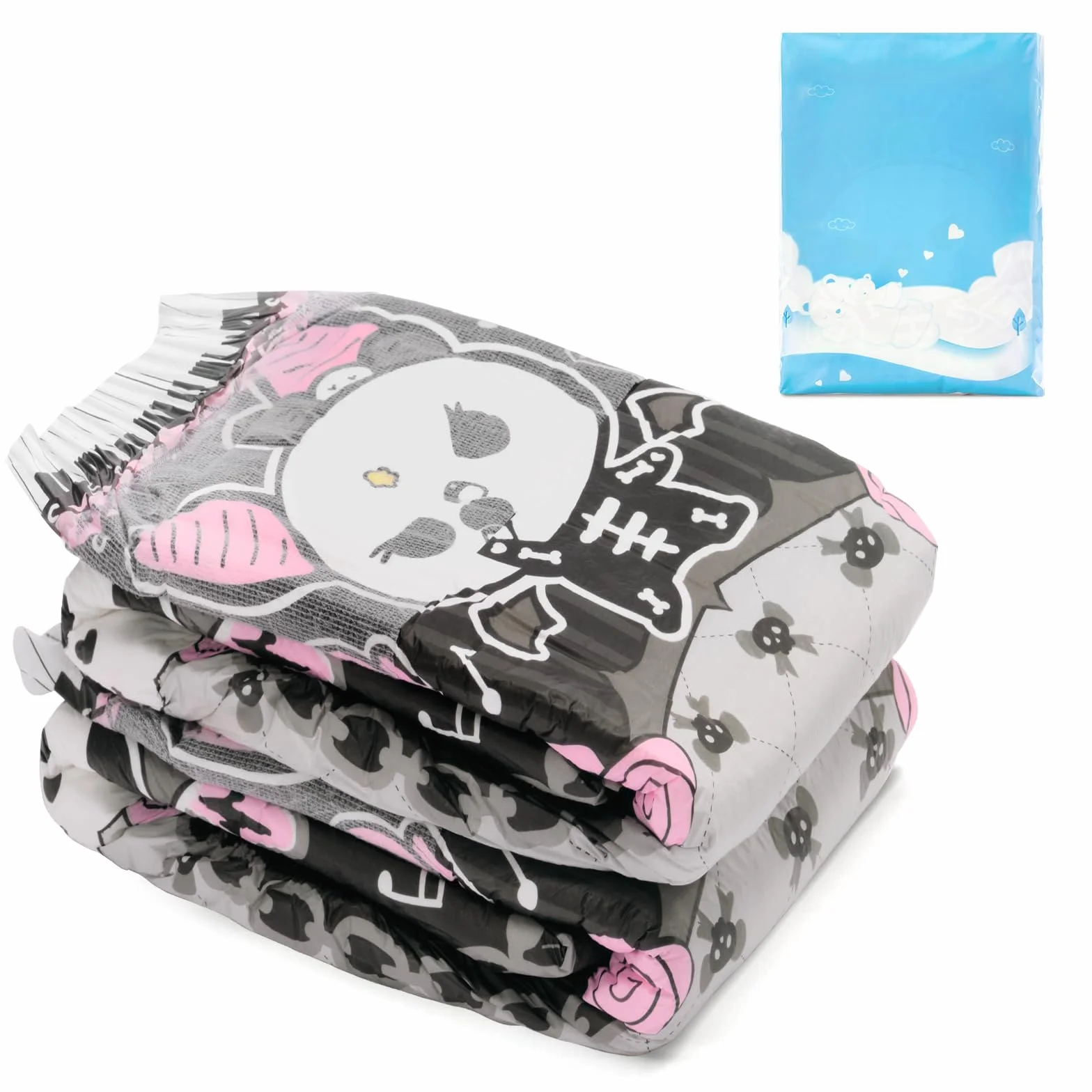 LittleForBig Ultra chłonne pieluchy dla dorosłych z nadrukiem 7000 ml 2 sztuki - Goth Brat (M)