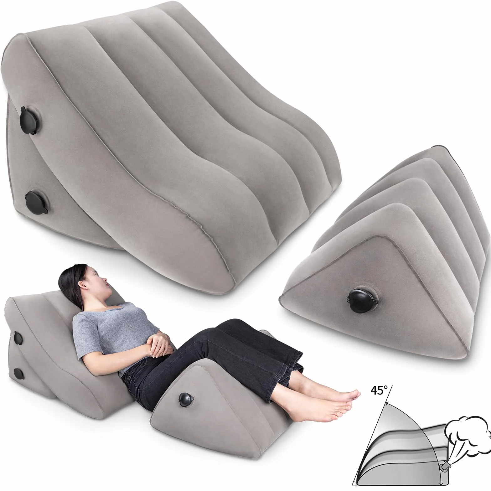 SAHEYER Zestaw nadmuchiwanych poduszek na oparcie, 2 regulowane poduszki do czytania, ergonomiczna poduszka podpierająca nogi, poduszka podpierająca plecy, poduszka antyrefleksyjna, do łagodzenia bólu
