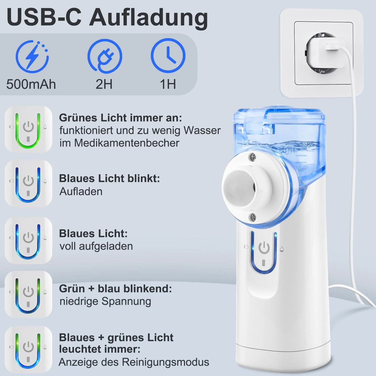 Inhalator, przenośny zestaw nebulizatora do inhalacji, cichy inhalator z ustnikiem, nebulizator do inhalacji dla dzieci i dorosłych, inhalator z ustnikiem, akumulator USB