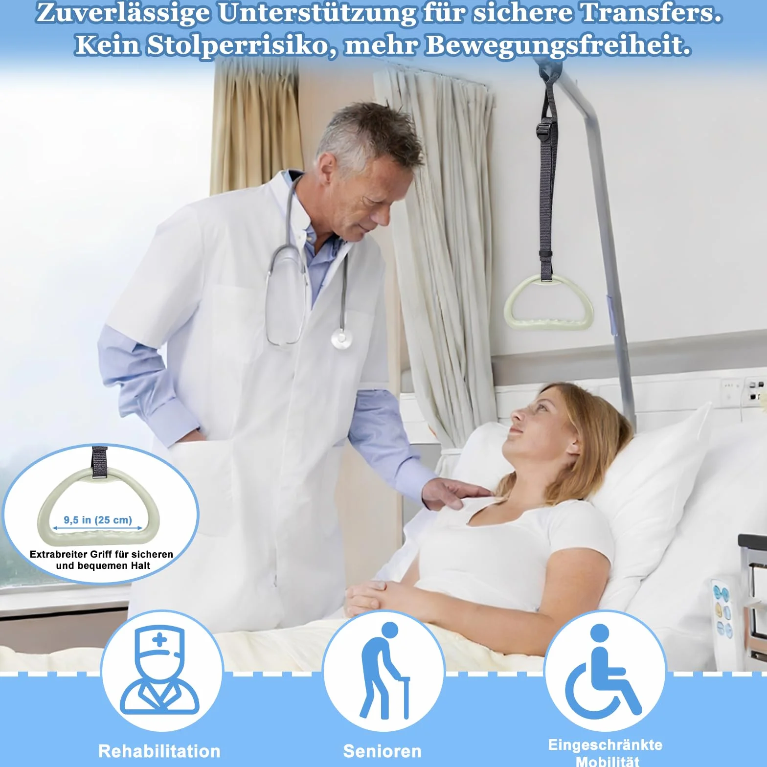 Foonary Uchwyt do baldachimu, antypoślizgowy, trapezowy uchwyt z regulowanym paskiem, ergonomiczny kształt, uchwyt łóżka z regulacją wysokości, uchwyt do prostowania, uchwyt zapasowy do baldachimu
