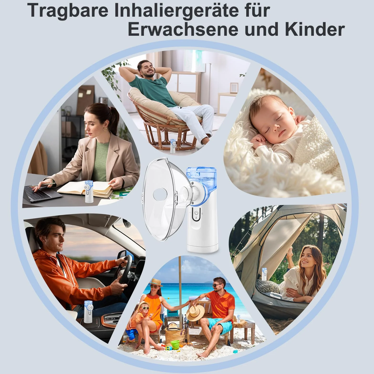 Inhalator, przenośny zestaw nebulizatora do inhalacji, cichy inhalator z ustnikiem, nebulizator do inhalacji dla dzieci i dorosłych, inhalator z ustnikiem, akumulator USB
