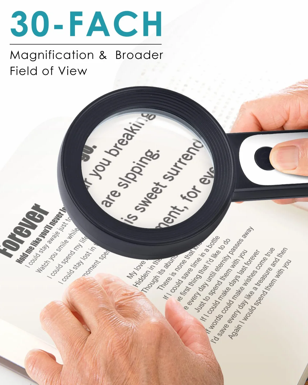 Lupa ze światłem, BROTOU 30-krotna lupa do czytania 18 diod LED – 3 tryby lupa ręczna z przejrzystą soczewka podwójna, lupa do czytania ze światłem dla seniorów, duża do czytania, rzemiosła, monet, znaczków pocztowych, inspekcji zegarmistrzów