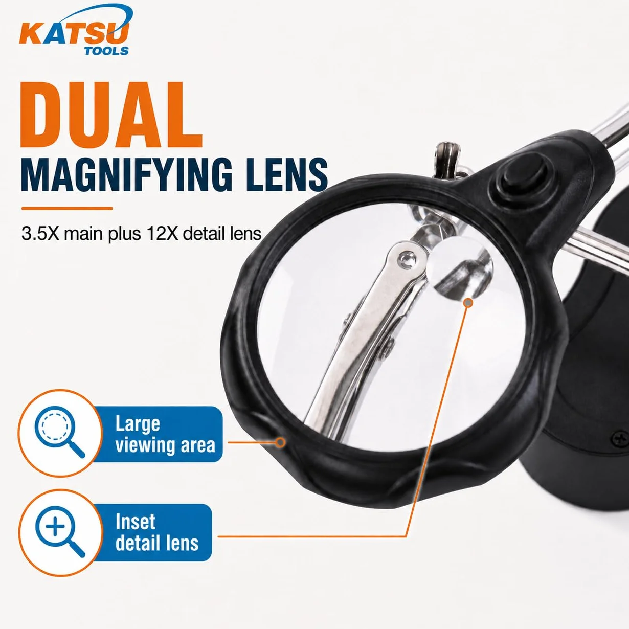 KATSU Tools 990747 podświetlane szkło powiększające lupa pomaga dłoniom lupa lutownicza