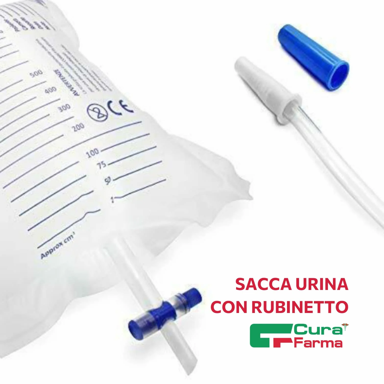 CURA FARMA Curabag 2-litrowe worki na mocz z krzyżowym kurkiem spustowym i zaworem zwrotnym, 30 sztuk - worki do drenażu moczu i cewnika z rurką 130 cm, bez lateksu PVC