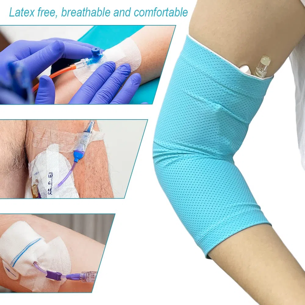 Arm PICC Line Ochraniacz na rękaw, łokieć Oddychająca odlewana osłona do karmienia dla obwodu ramienia (rozmiar L, cyjan)