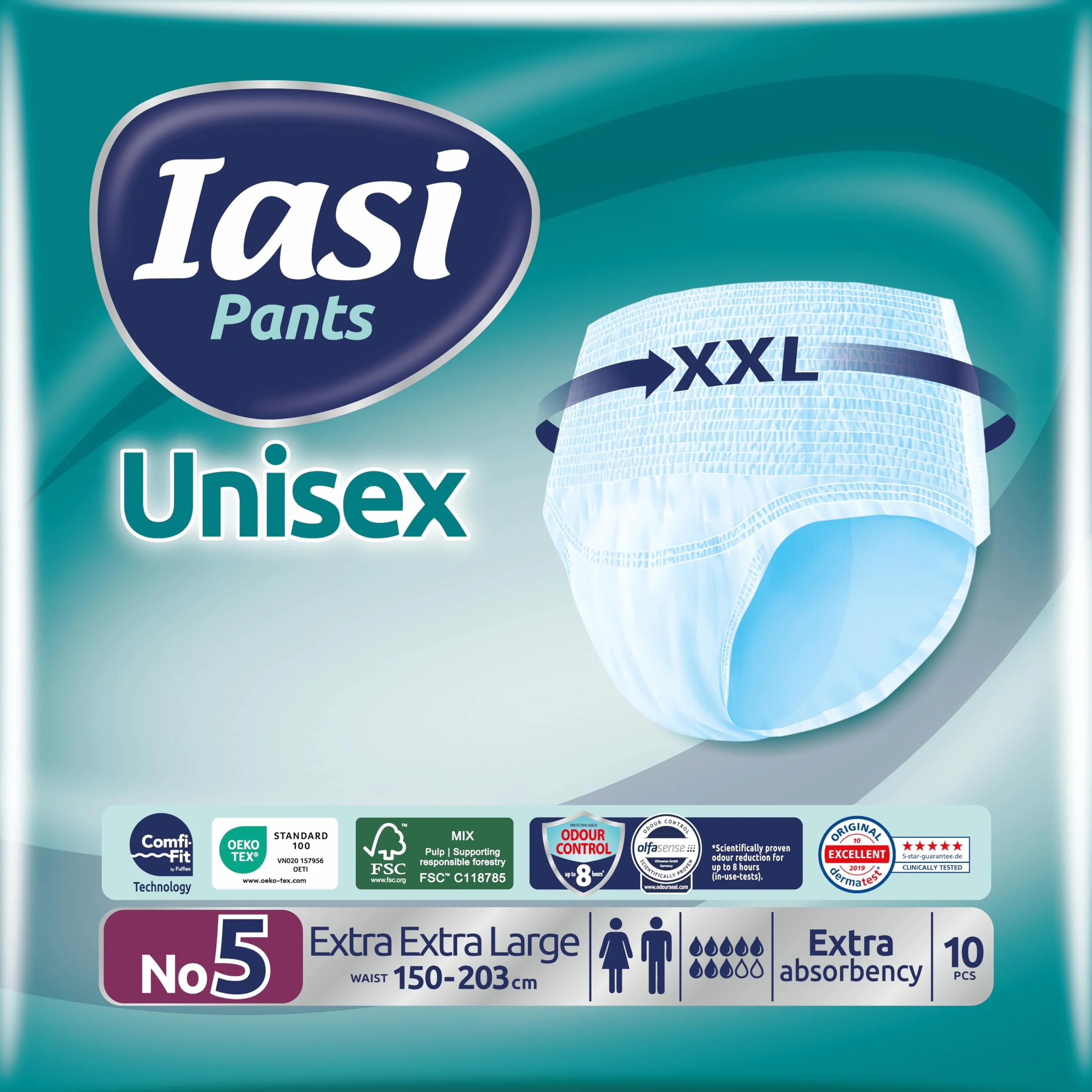 IASI Pants UNISEX High Protection, 10 jednorazowych majtek chłonnych, EXTRA chłonność, rozmiar XXL, 10 sztuk