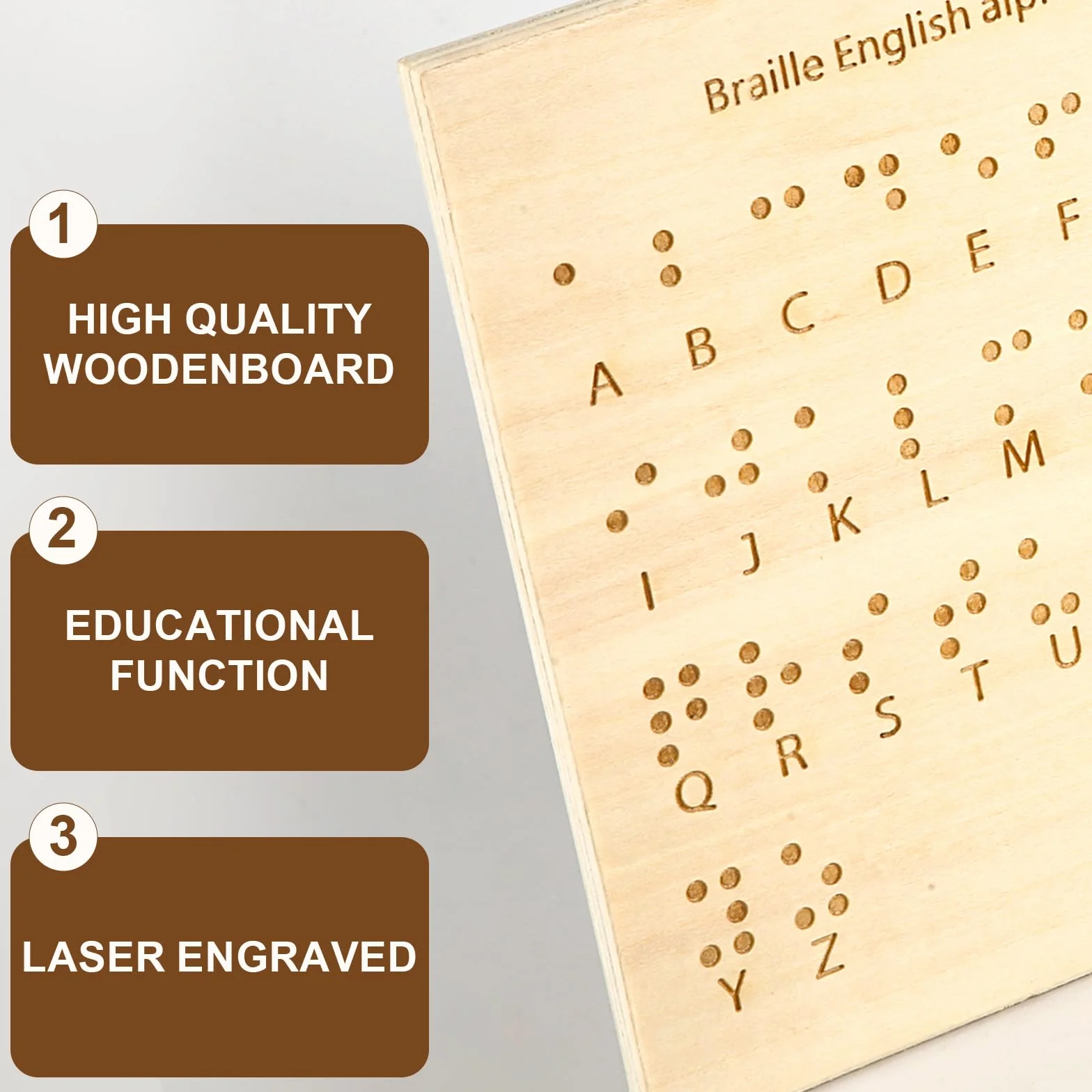 Drewniana Tablica Alfabetu Braille'a, Tablica Alfabetu Braille'a i Numerów Rzezbione Kropki Podstrunnica Braille'a Narzedzie Edukacyjne Montessori dla Wszystkich Grup Wiekowych