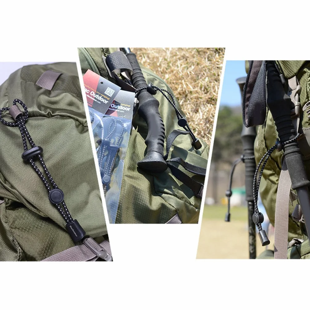 4 sztuki plecaka, kijek trekkingowy, lina mocująca