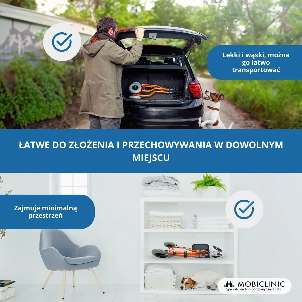 Mobiclinic Caleta Podpórka trzykołowa z koszykiem i hamulcem na rączkach Pomarańczowy