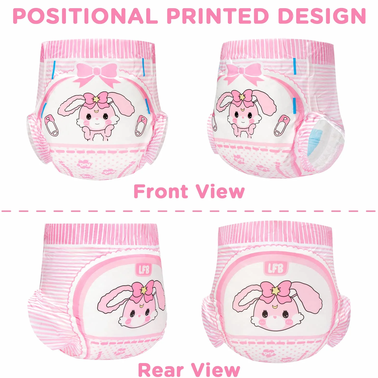 LittleForBig 5500-5800 ml pieluchy z nadrukiem dla dorosłych 2 sztuki - Baby Usagi (M)