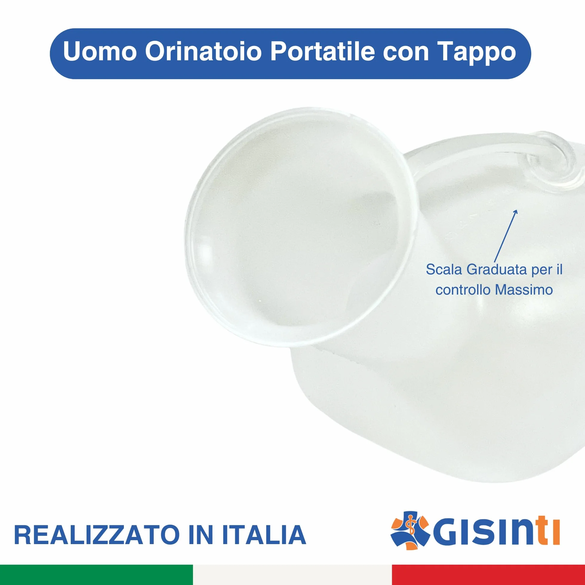Papuga Mocz Mężczyzna Przenośny Pisuar z Czapką: 1000 ml | Pisuar Papagal dla mężczyzn Męski Pisuar z nietoksycznego polietylenu - Made in Italy - 1 sztuka - kolor biały
