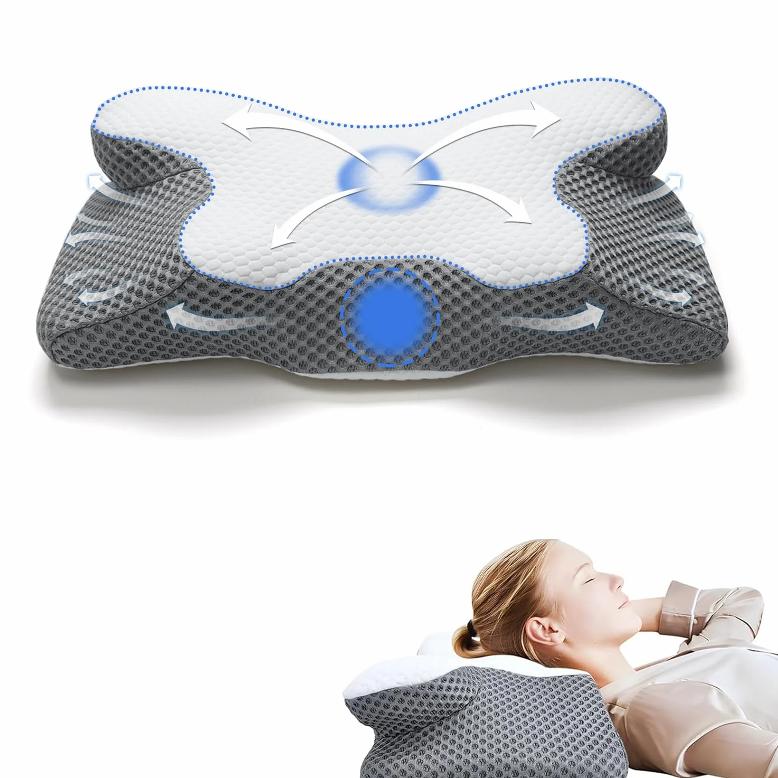 Poduszka z pianki pamięciowej, ergonomiczna poduszka na kark, ergonomiczna poduszka ortopedyczna na szyję dla śpiących na biodrze, plecach i brzuchu (63 x 34 cm)
