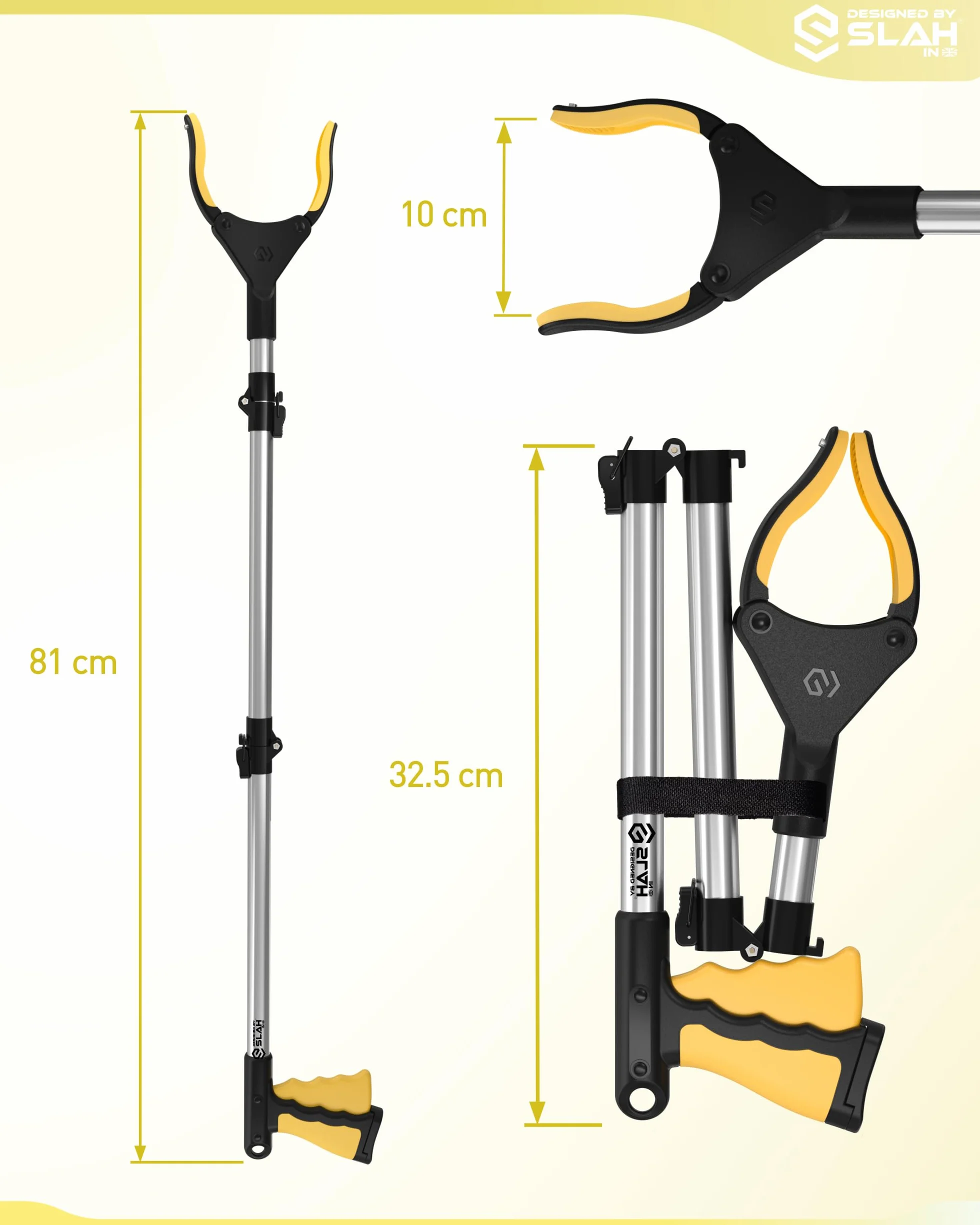SLAH Zbieracz do kuwety 81,3 cm, uchwyt dla osób niepełnosprawnych, kuweta dla dorosłych, składany, obracany o 360 stopni (żółty, 81 cm)