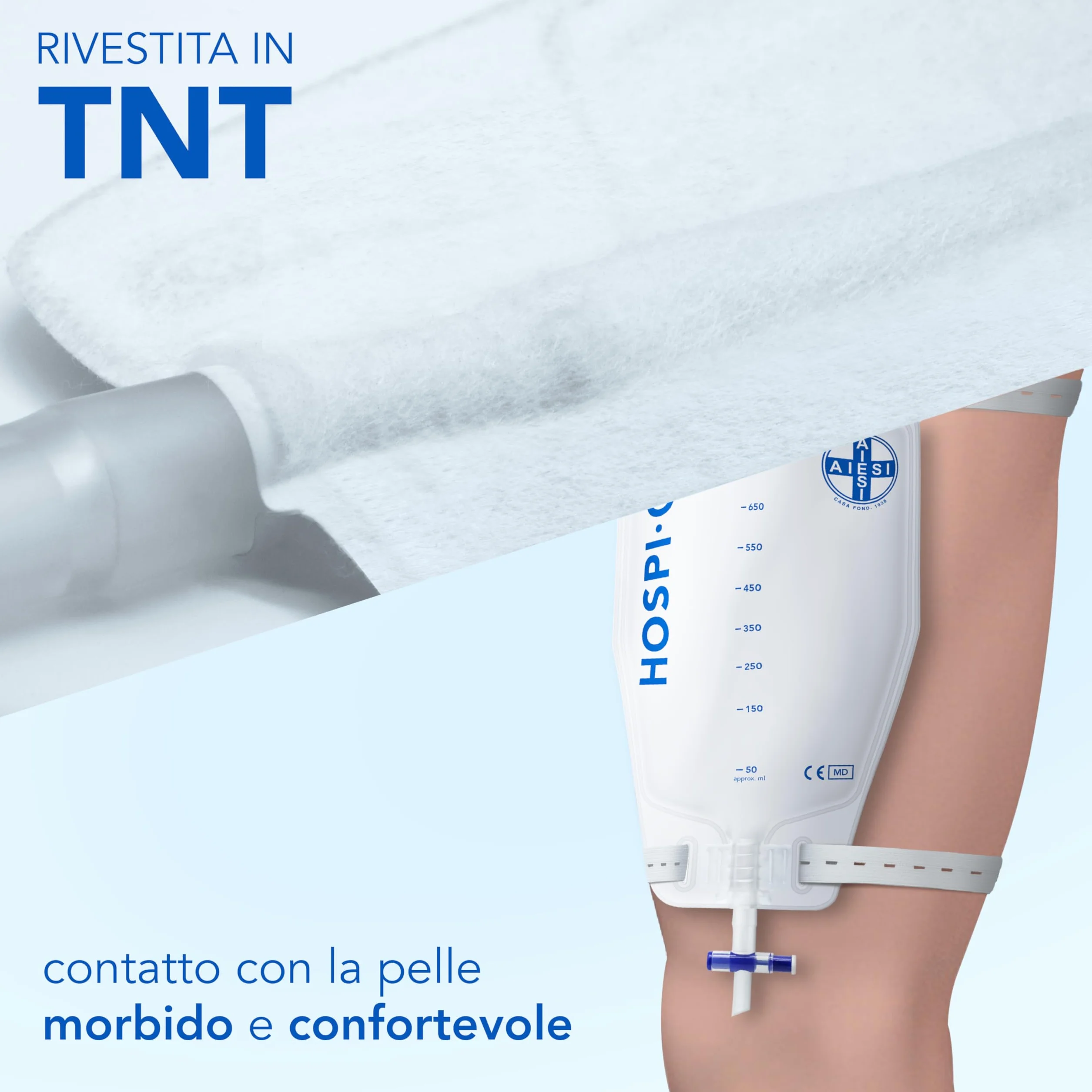 AIESI Worki na mocz 750 ml rurka 30 cm z kranem krzyżowym T i zaworem antyrefluksowym HOSPI-GO opakowanie 10 sztuk